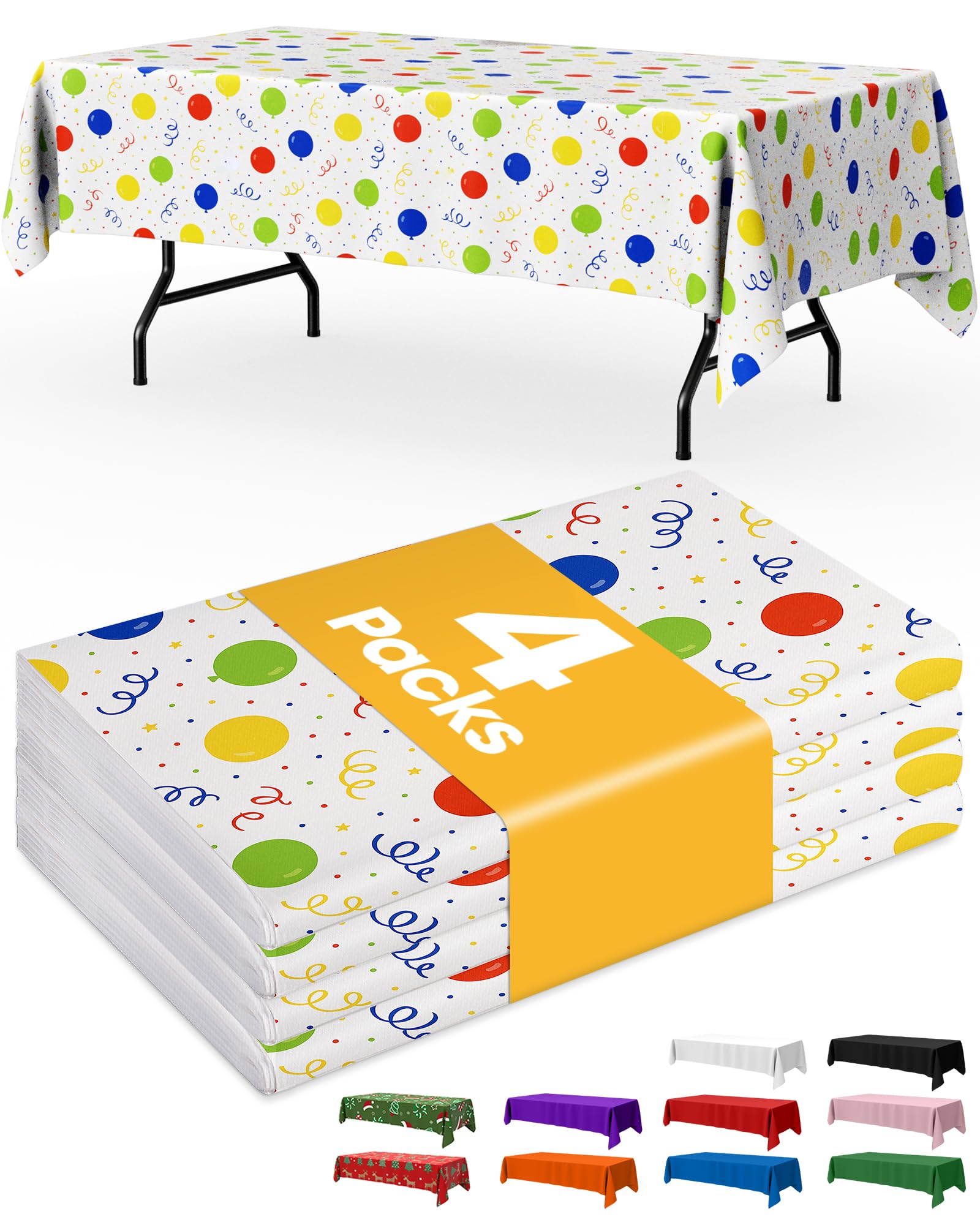 Niuara Birthday Balloon Plastic Table Cloth Disposable, 4 Pack, 54 x 108 in