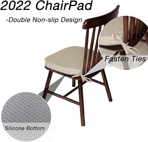 Miniatura 5 de ZYHOONE Almohadillas para sillas de comedor  Cojines de asiento antideslizantes con funda lavable a máquina y lazos para sillas de cocina de madera