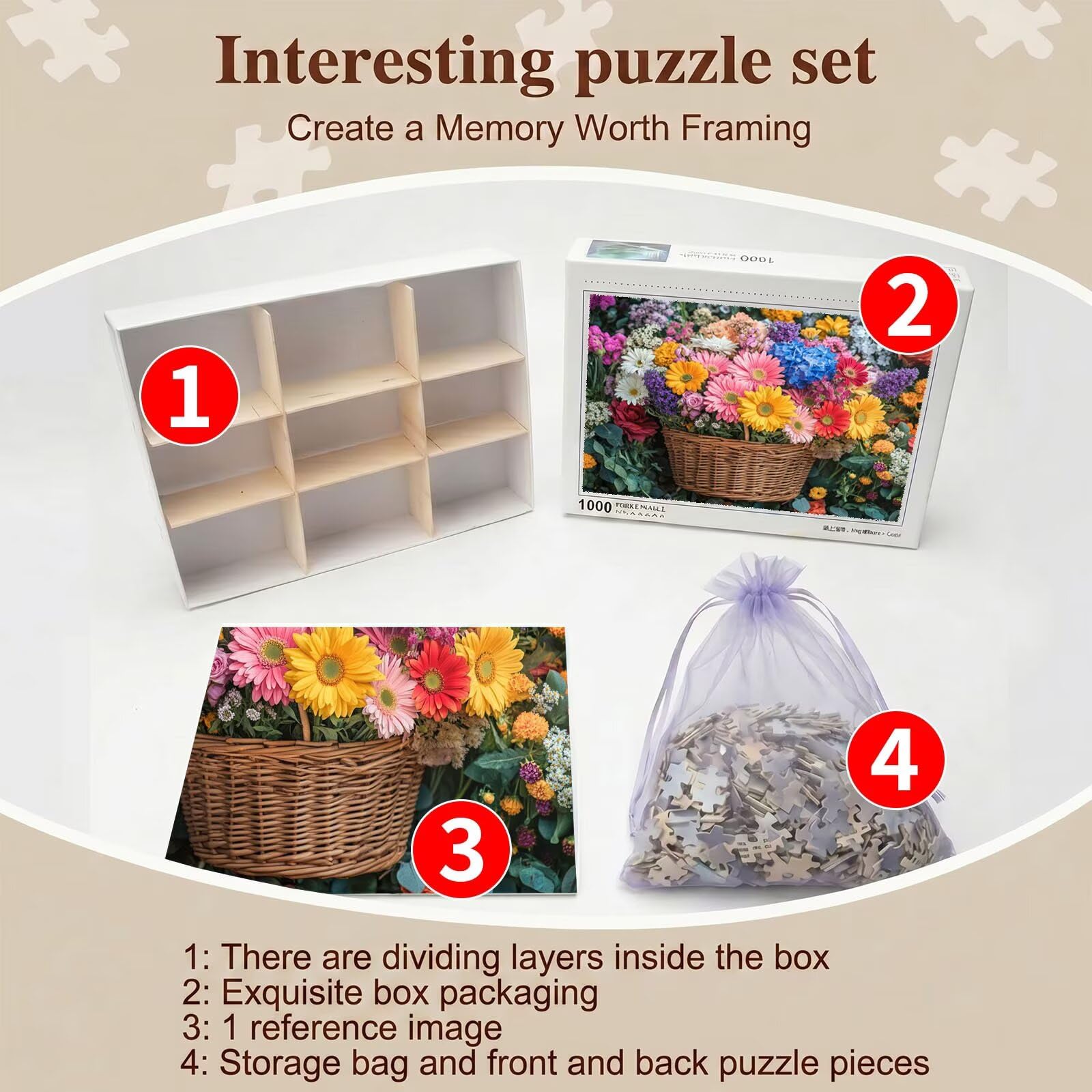 Cesta Flores Flor-2 Puzzle de 1500 Piezas, Juego de Mesa Familiar de Madera - Rompecabezas Adultos para Toda La Familia, Rompecabezas Educativo DIY y Antiestrés - Regalo de Mujer, 87 x 57 cm f0-392