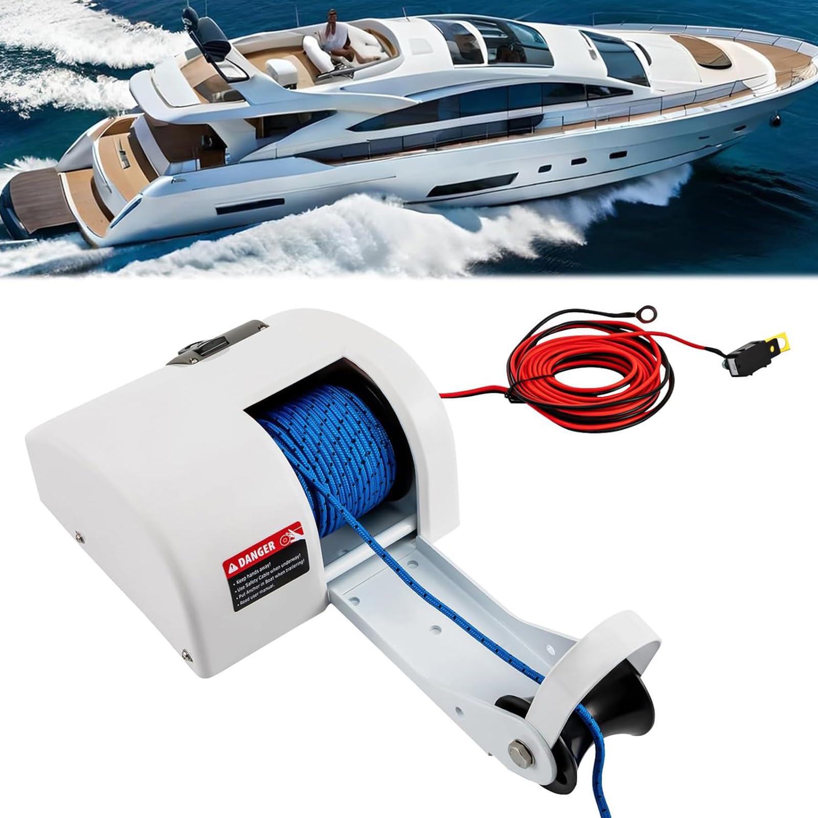 Verricello elettrico con telecomando, resistente, 12 V, per pesca marina e barche da pontone