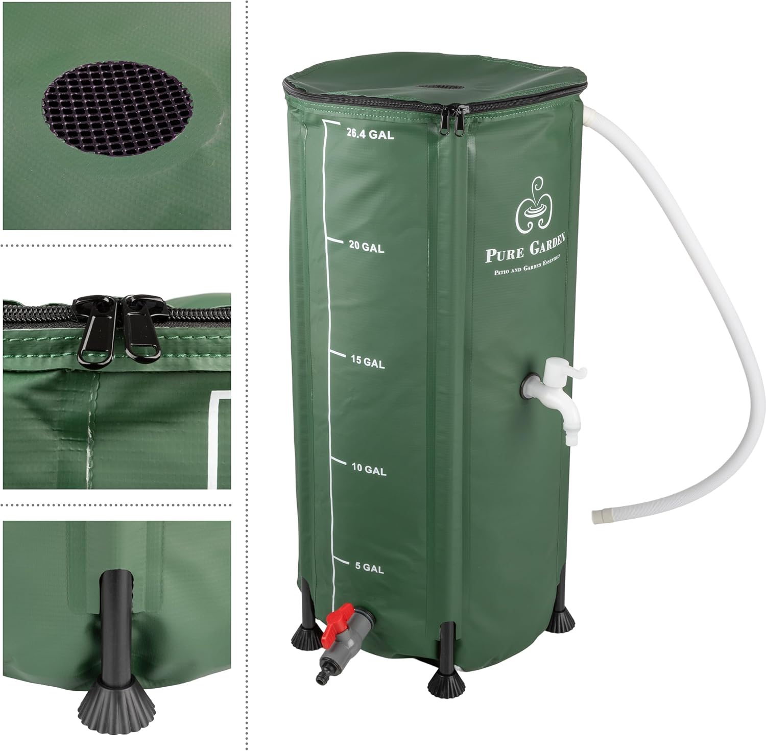 Rain Barrel - 26.4-Gallon/100-Liter Collapsible Water Container for Catching Rainwater - Portable Water Tank with Spigot by Pure Garden (Green