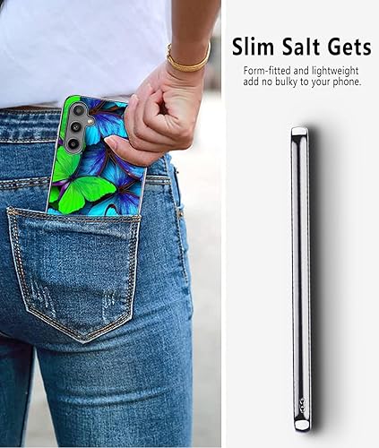 Miniatura 5 de Funda para Samsung Galaxy A14, ajuste delgado, mariposa que brilla en la oscuridad, híbrida de policarbonato duro, TPU suave, a prueba de golpes,