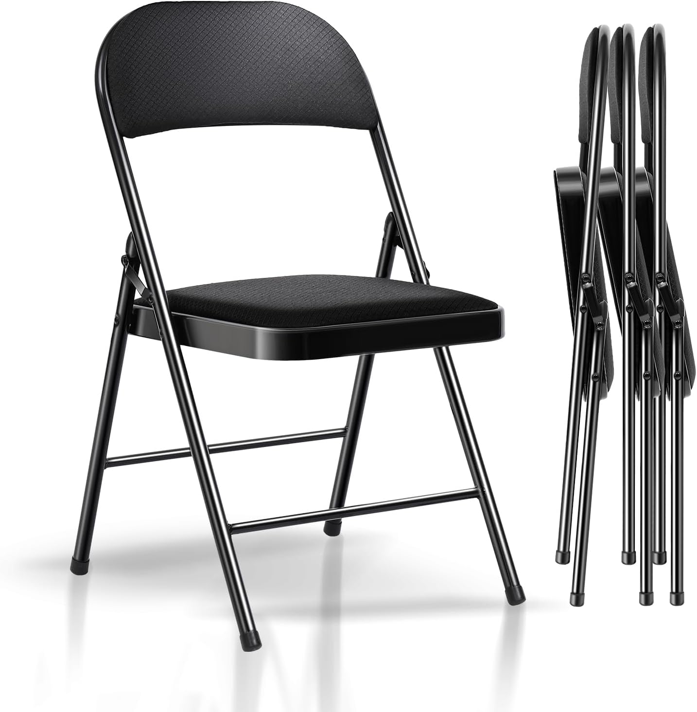 Fenbeli Folding Chairs with Cushion 4 Pack Black Fabric