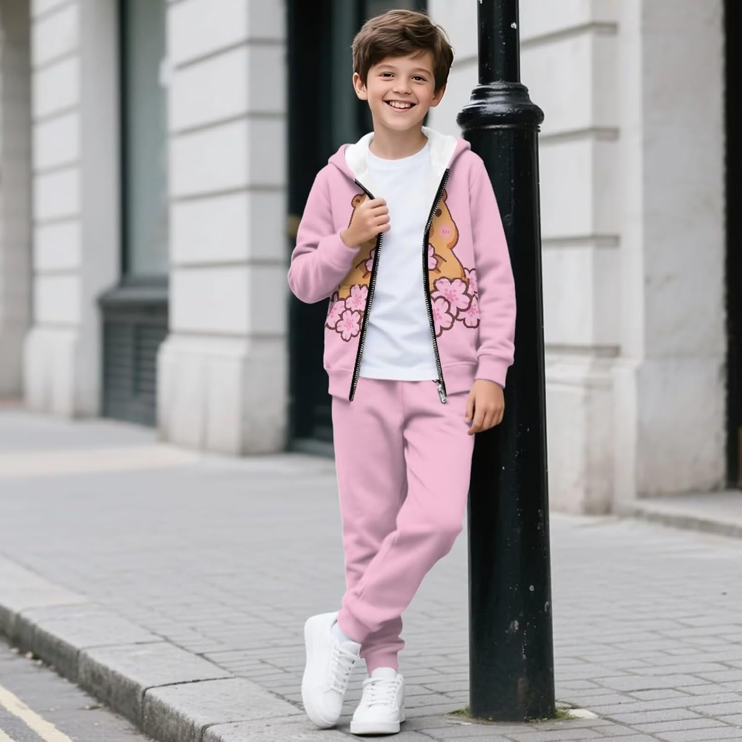 Girls 2 Piece Tracksuits Casual Full Zip Hoodie Sweatshirt and Jogger Sets School Athletic Sweatsuit with Pockets