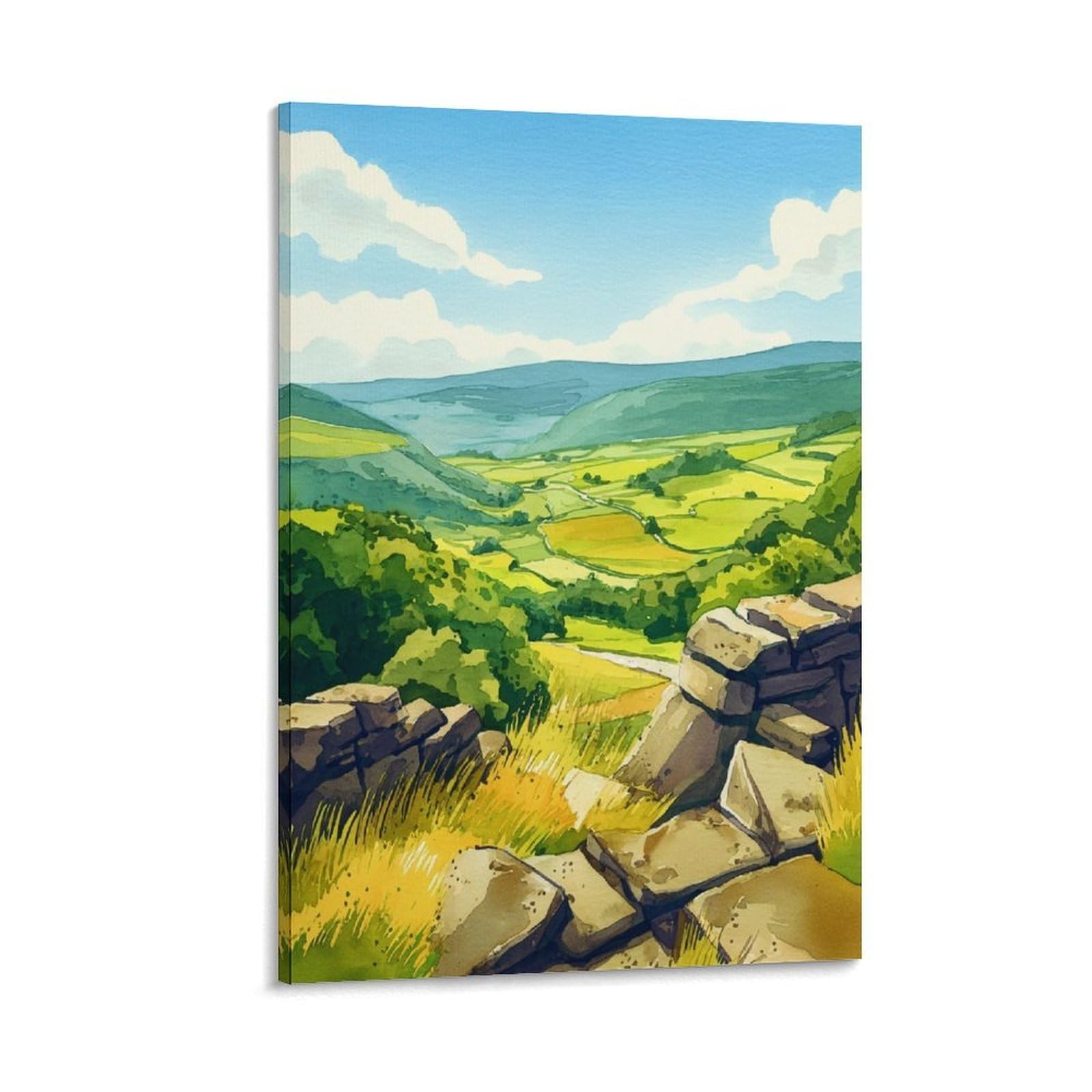 CTZIKWW Kinder Scout Peak District 12x18inch(30x45cm) Vintage Watercolor Canvas Wall Art