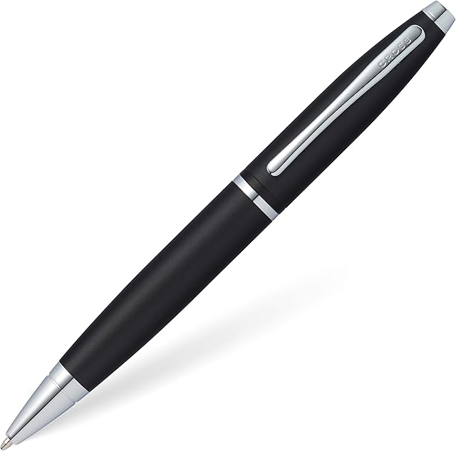 Cross Calais Refillable Twist-Action Plastic Ballpoint Pen with Chrome Appointments, Medium Ballpoint, includes Premium Gift Box and Black Cartridge, 1 Pack, Black