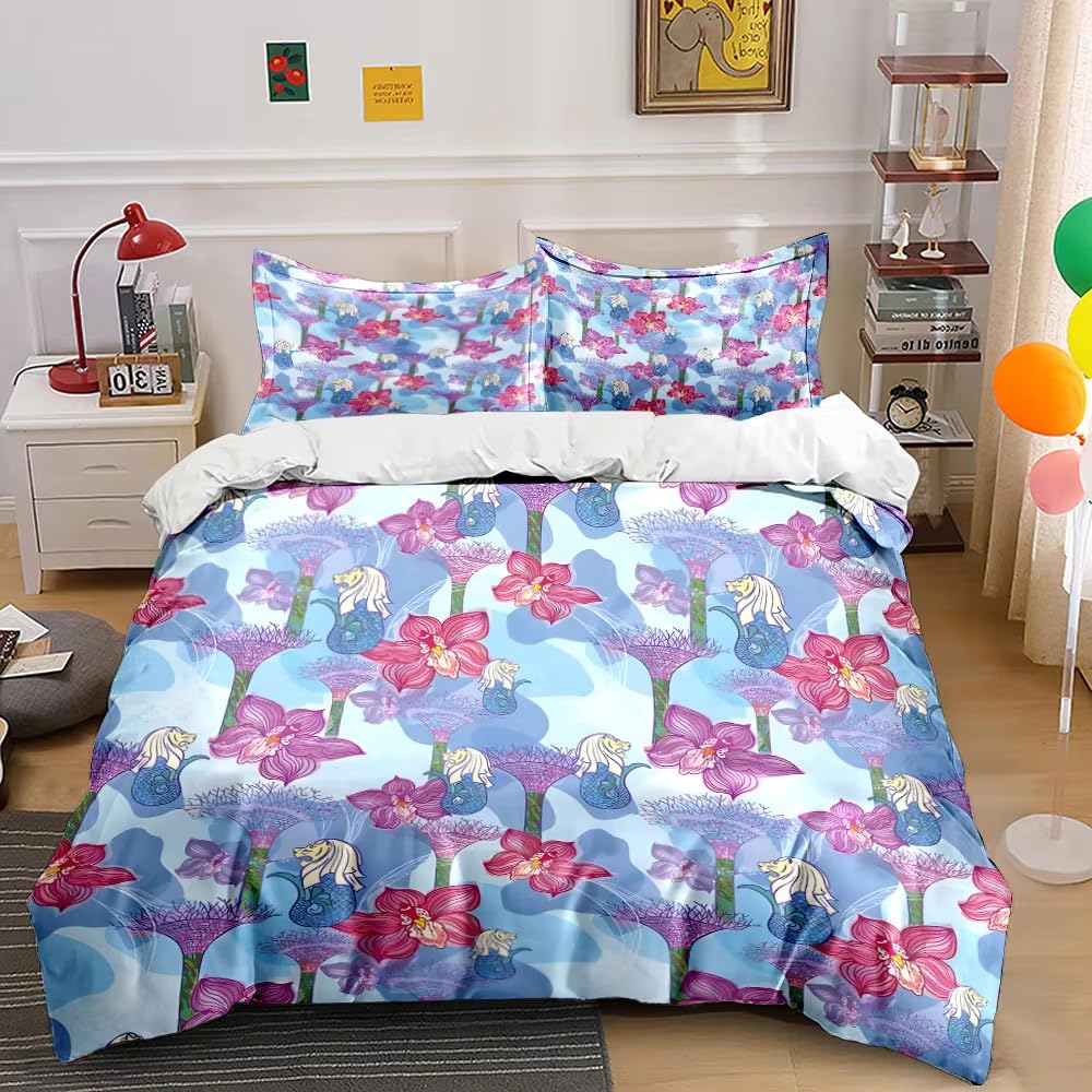 Housse de couette 90x190 enfant Merlion parure de lit 1 personne