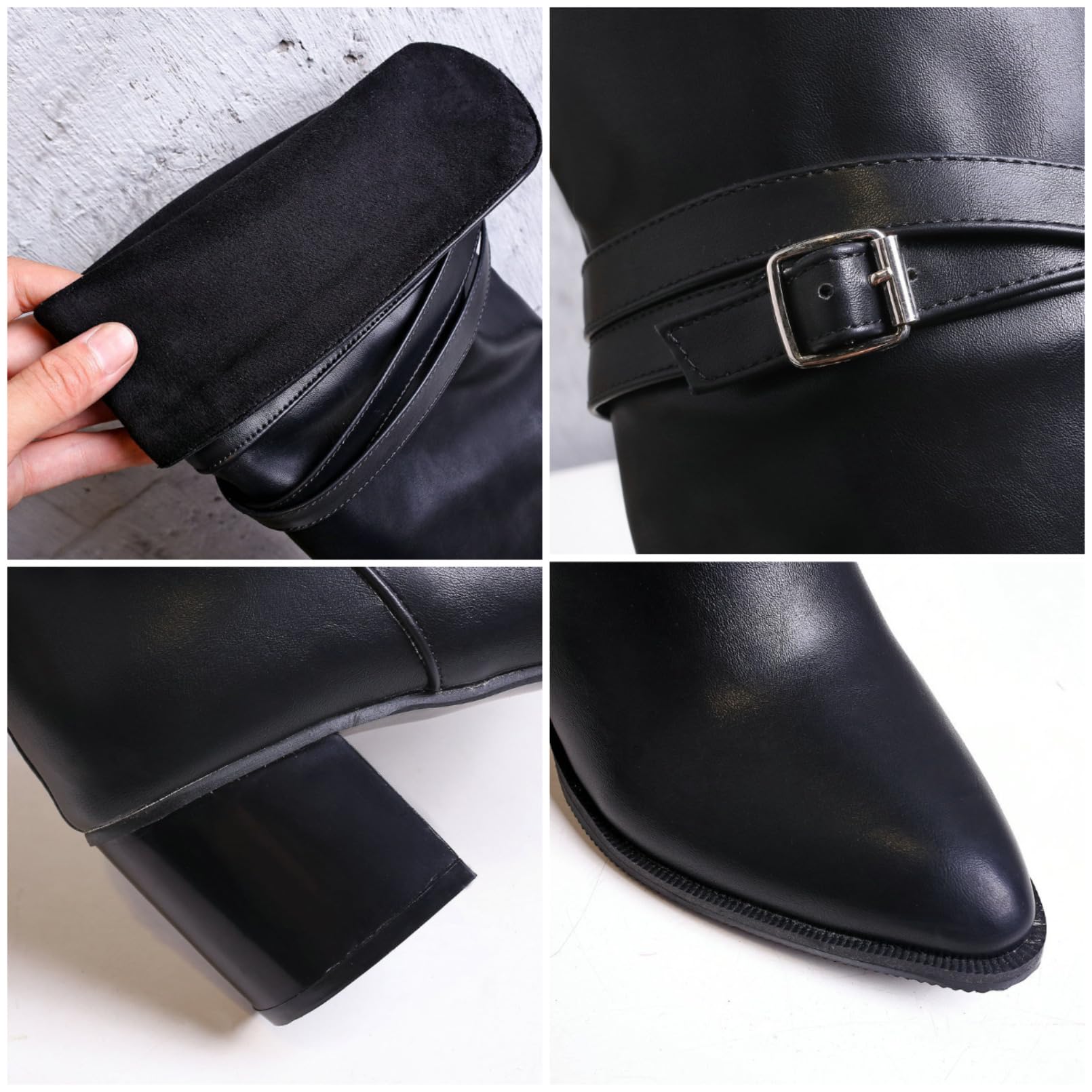 Mujer Botas Altas por Encima De La Rodilla para Punta Afilada Grueso Botas Largas De Cuero PU Slip-On Hebilla Botas Altas Tacón Botas Montar Botas Cálidas De Invierno