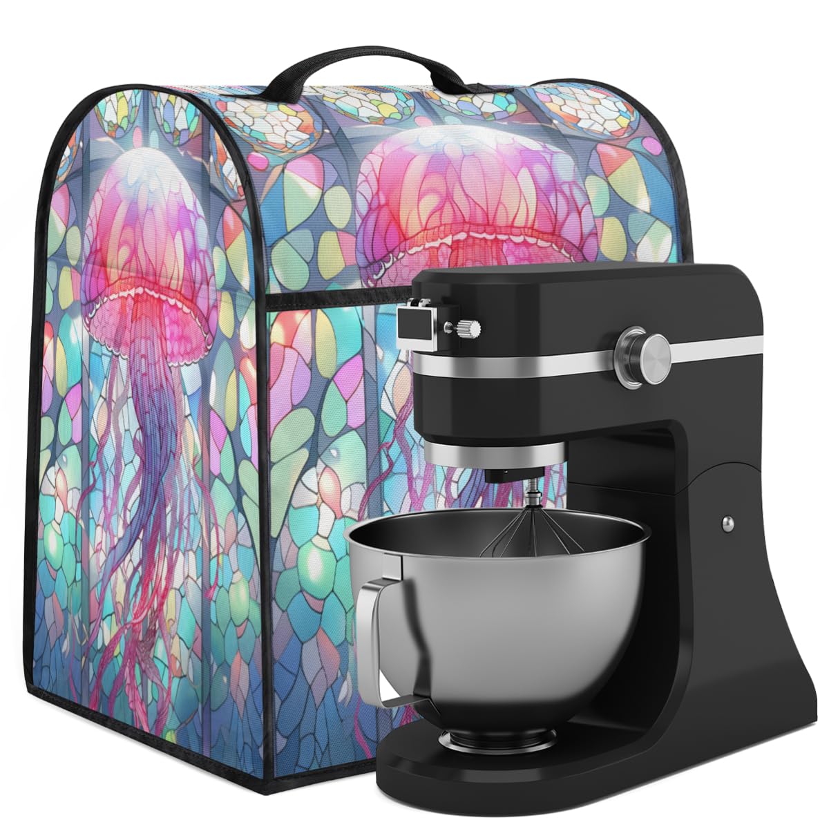 Coffee Maker Cover Glass Painting Jellyfish Kitchen Appliance Covers Small Appliance Covers Blender Cover Juicer Cover Dust Covers for Kitchen Appliances with Top Handle and Pockets,Washable,B229