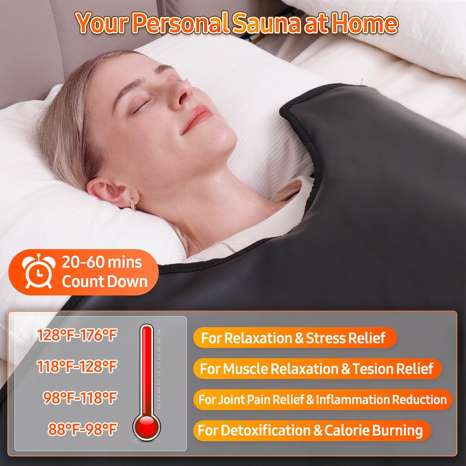 Infrared Sauna Blanket for Home: Premium PU Leather Portable Sauna Blanket Far Infrared Heating Blanket for Full Body Detox & Relaxation – Adjustable 95-167℉ & 20-60 Min Timer 71 x 31.5Inch
