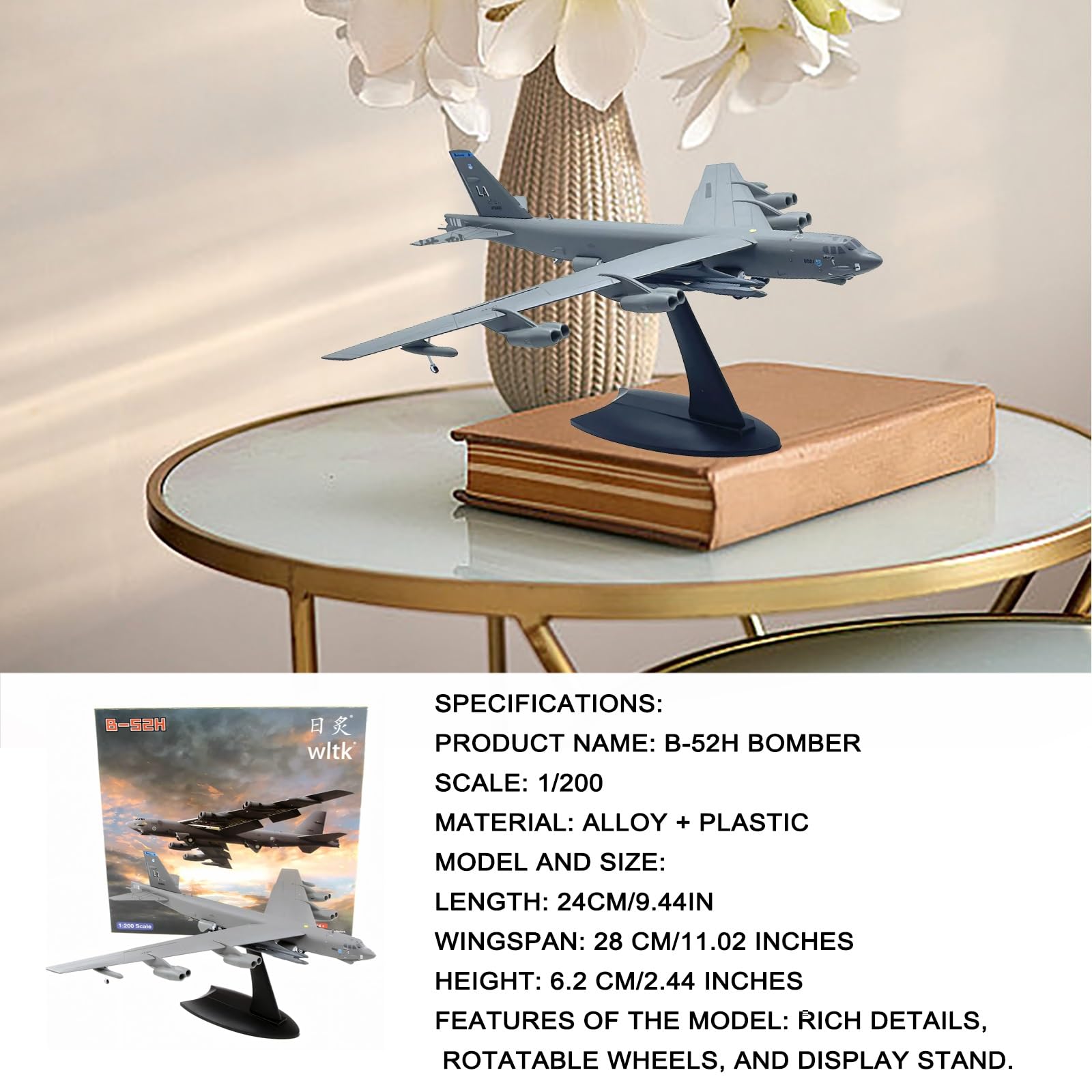 Modello bombardiere in metallo pressofuso 1/200 B-52H Aereo militare alta precisione con espositore, collezione, regalo perfetto for appassionati aviazione decorazioni for casa/ufficio