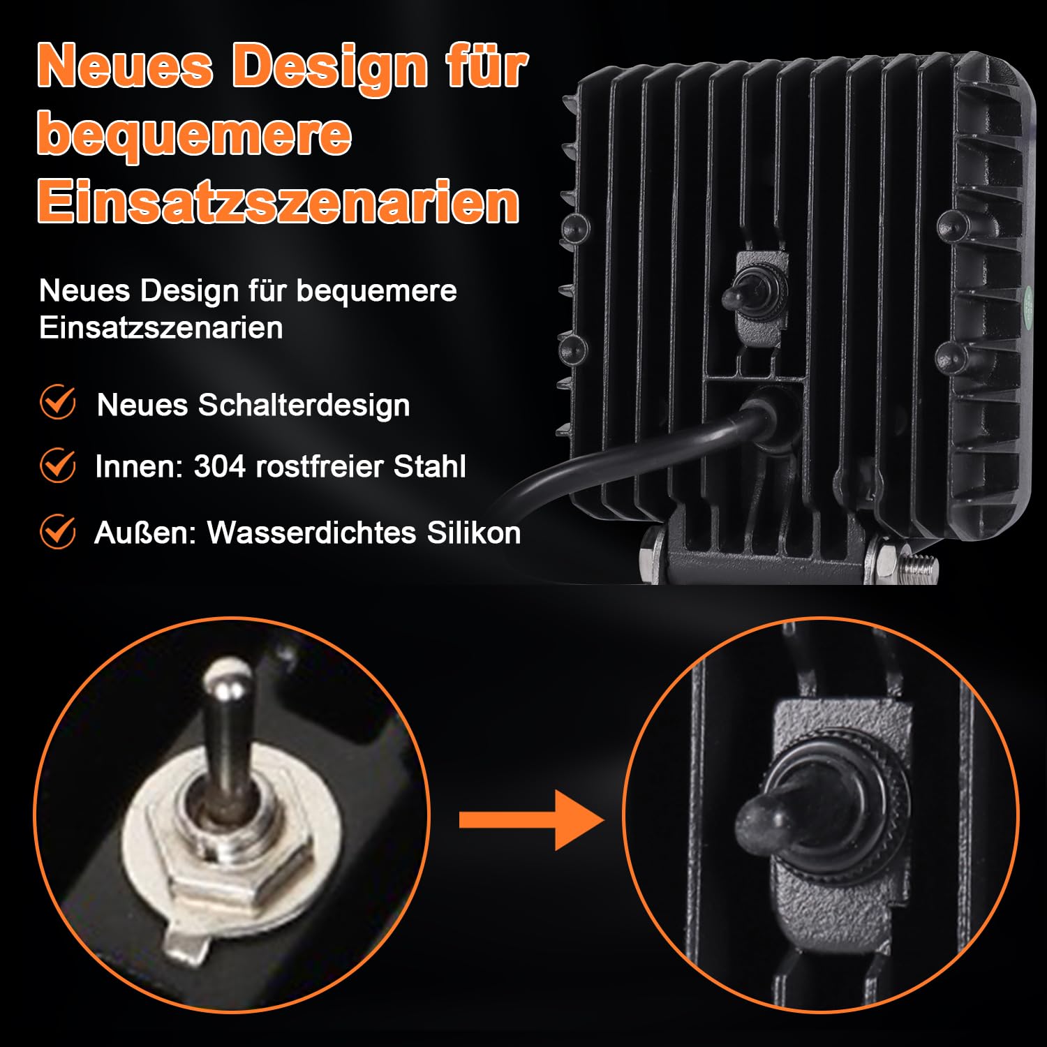 AnTom Reflektor roboczy LED przeciwzakłóceniowy 5500LM 12/24/48V Niezależny przełącznik obrotowy uchwyt montażowy do koparek, traktorów, ciągników, wózków widłowych, ATV, ciężarówek,...