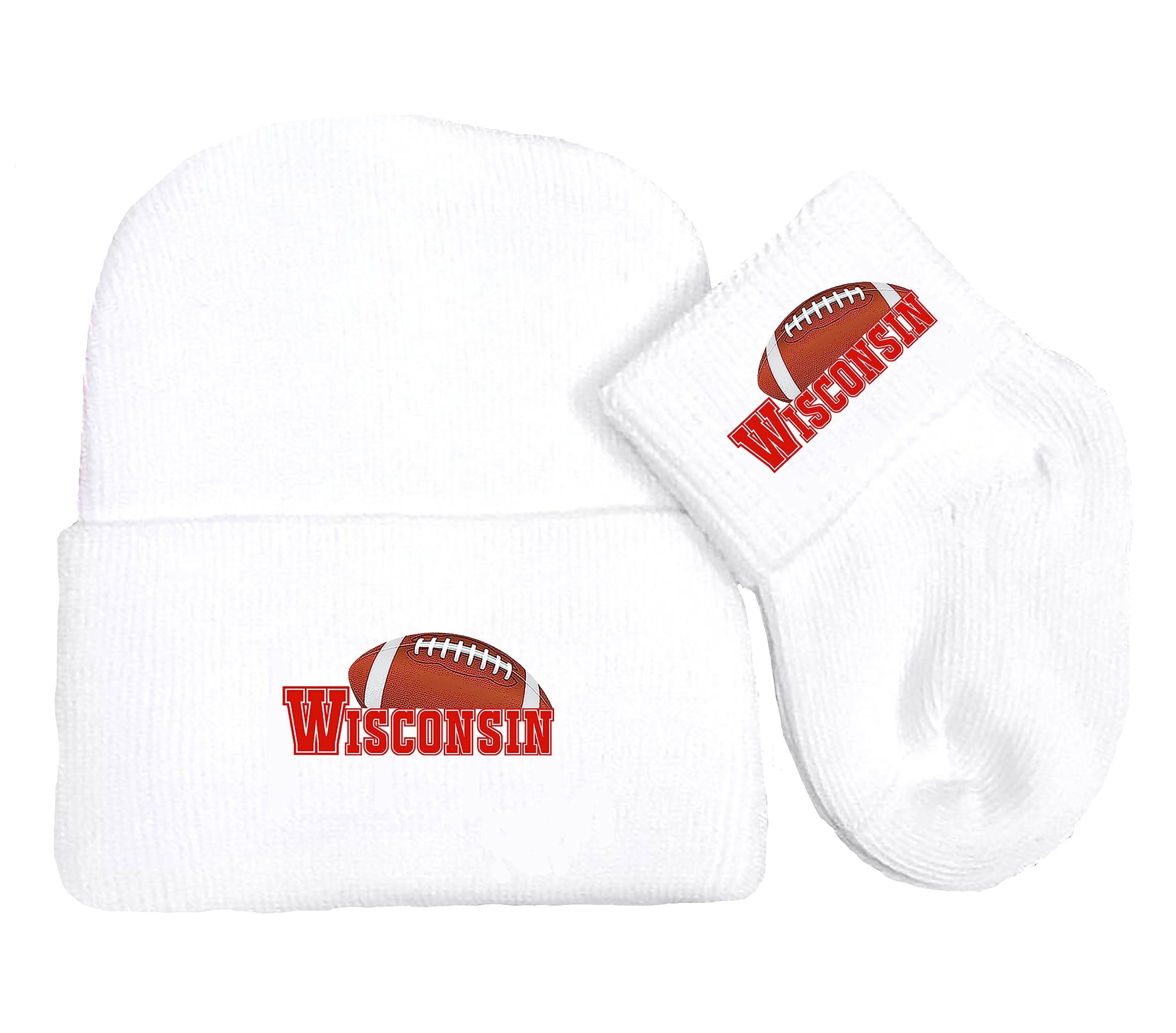 Future Tailgater Newborn Baby Knit Cap and Socks Set for Wisconsin Football Fans