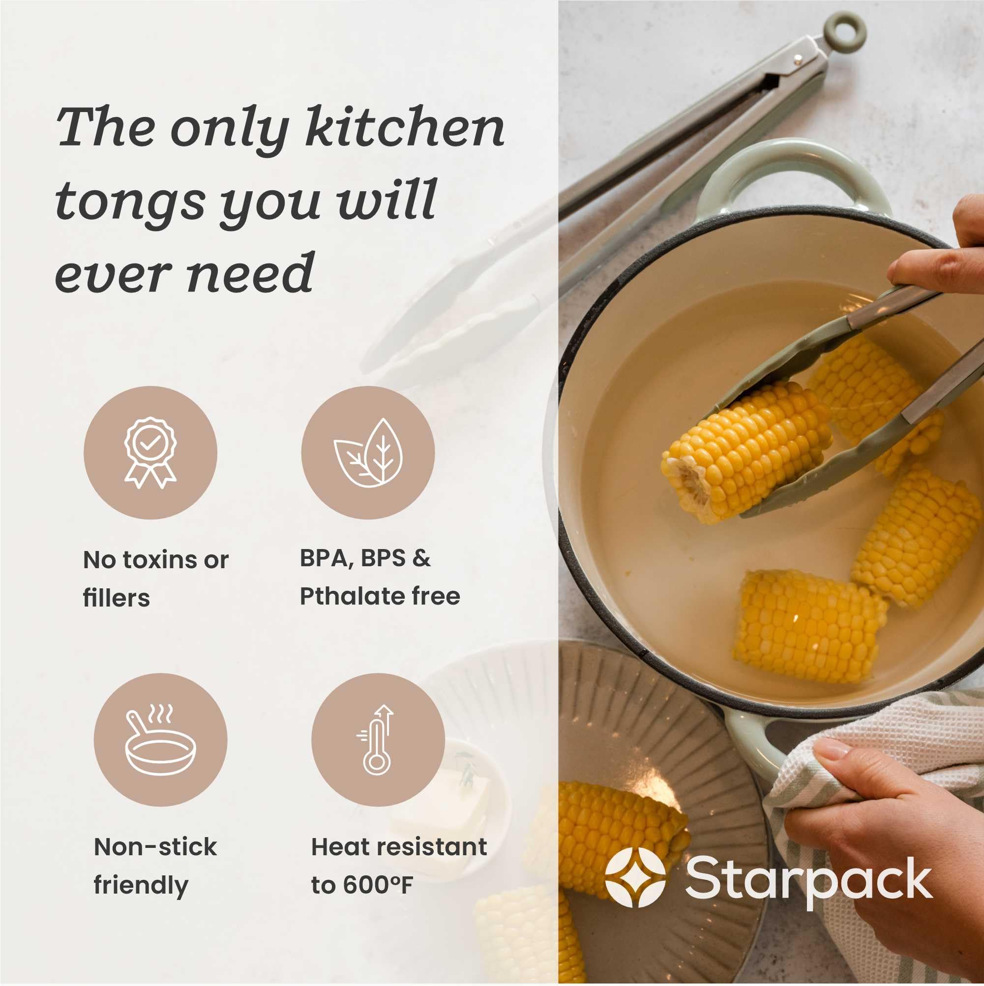 Starpack 'Get a Grip' Pinzas de cocina de silicona para cocinar (2 piezas) – Pinzas de barbacoa para parrilla resistentes al calor hasta 315.6 °C – Pinzas de acero inoxidable con puntas de silicona