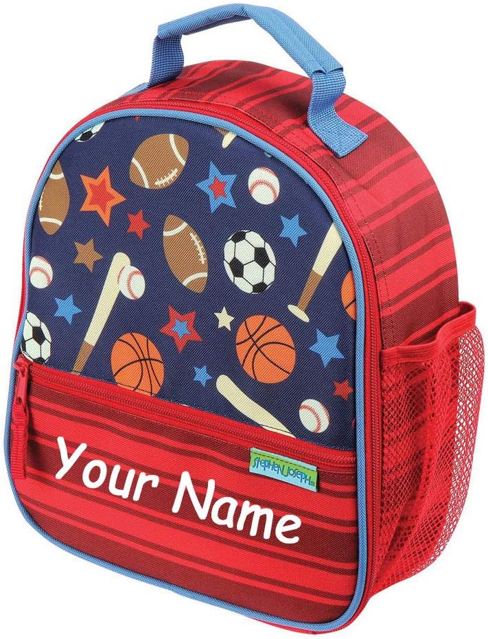 SJ Stephen Joseph Personalized Football Soccer Baseball Basketball Sports Balls All Over Print Back to School Lunchbox Lunch Bag with Custom Name