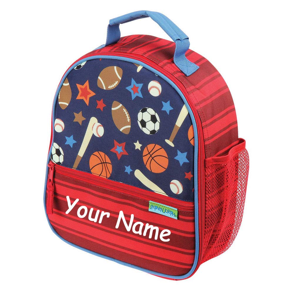 SJ Stephen Joseph Personalized Football Soccer Baseball Basketball Sports Balls All Over Print Back to School Lunchbox Lunch Bag with Custom Name