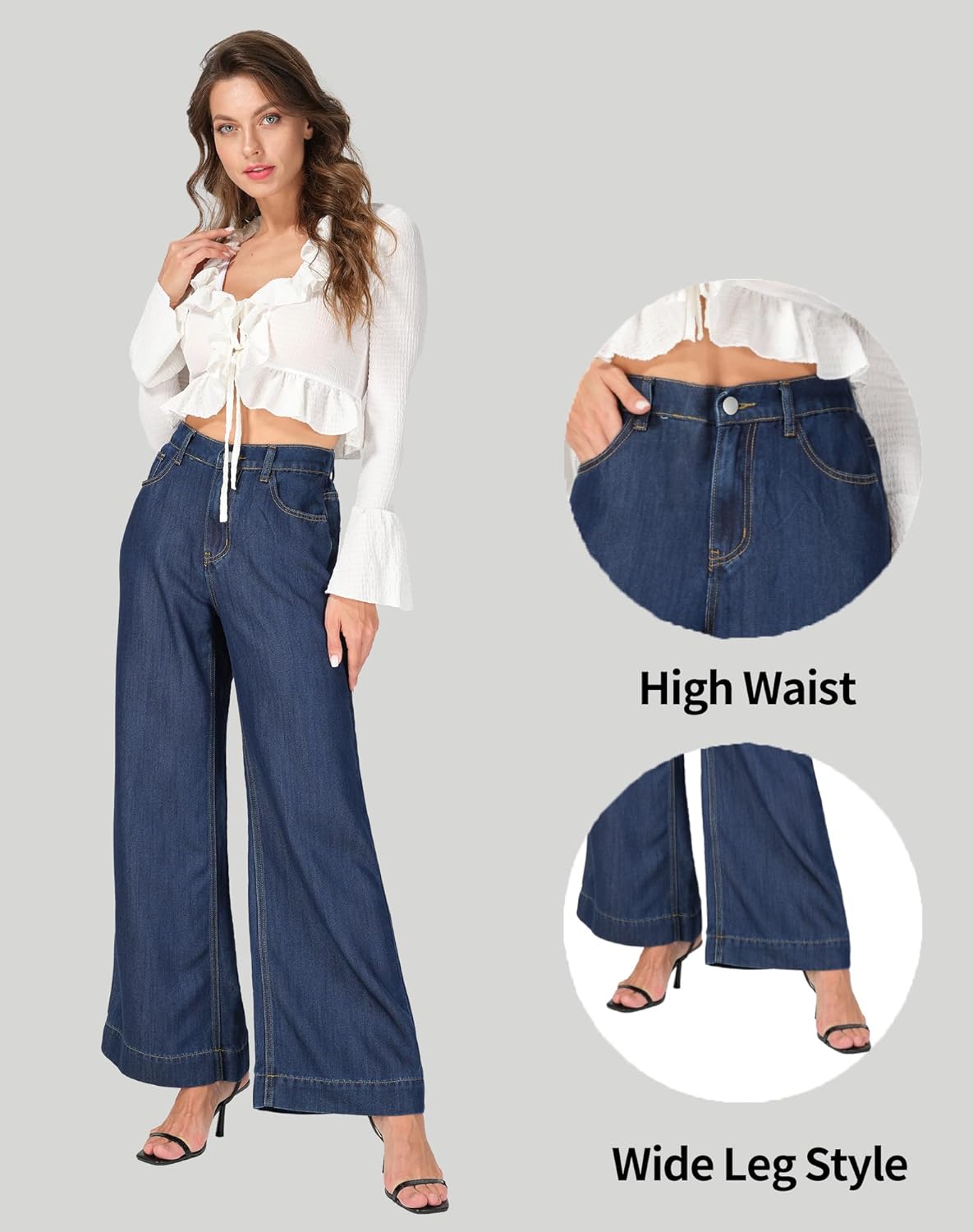Wide Leg Sweatpant Jeans Woman Pull on High Waisted Baggy Loose Trendy Denim Pants - Image 5