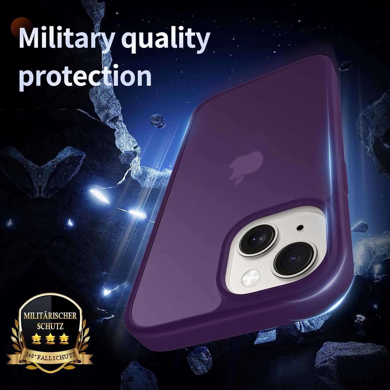 FLLAO 4 in 1 Cover per iPhone 13 Custodia con 2 Pellicola Vetro Temperato e 1 Fotocamera Protettiva, [Cuscino d'aria integrato] Morbido TPU Bumper Protection Cover iPhone 13, Viola Scuro