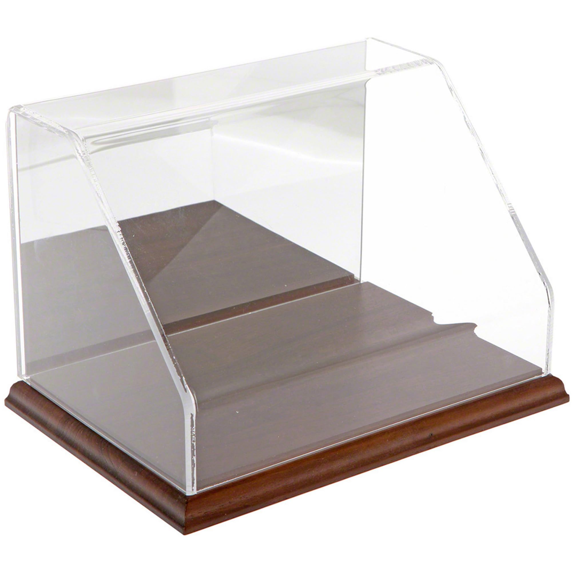 Plymor Clear Acrylic Slant Front Display Case with Hardwood Base (Mirror Back), 9