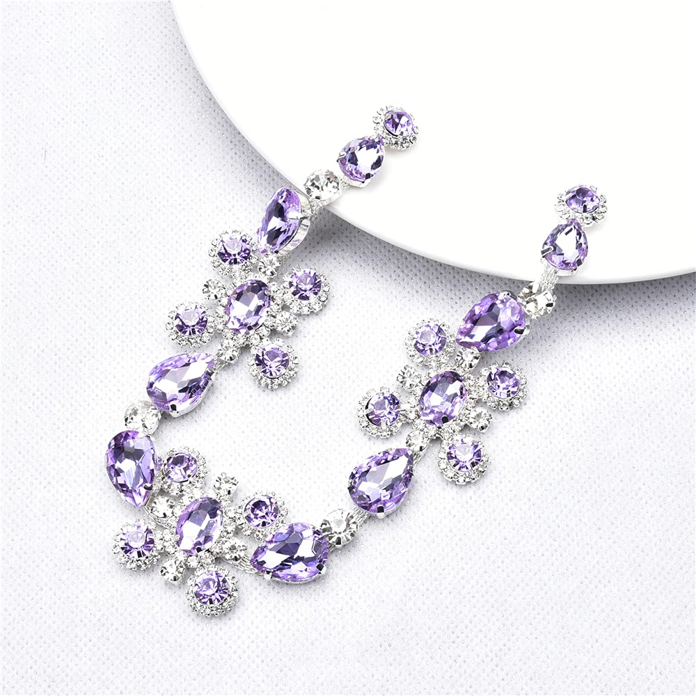 Crystal Bridal Belt Rhinestone Applique Strass Flower Motif Trim Chain Sewing on Garment Shoes Bags DIY (Light purple, 29.5CM*3.5CM)