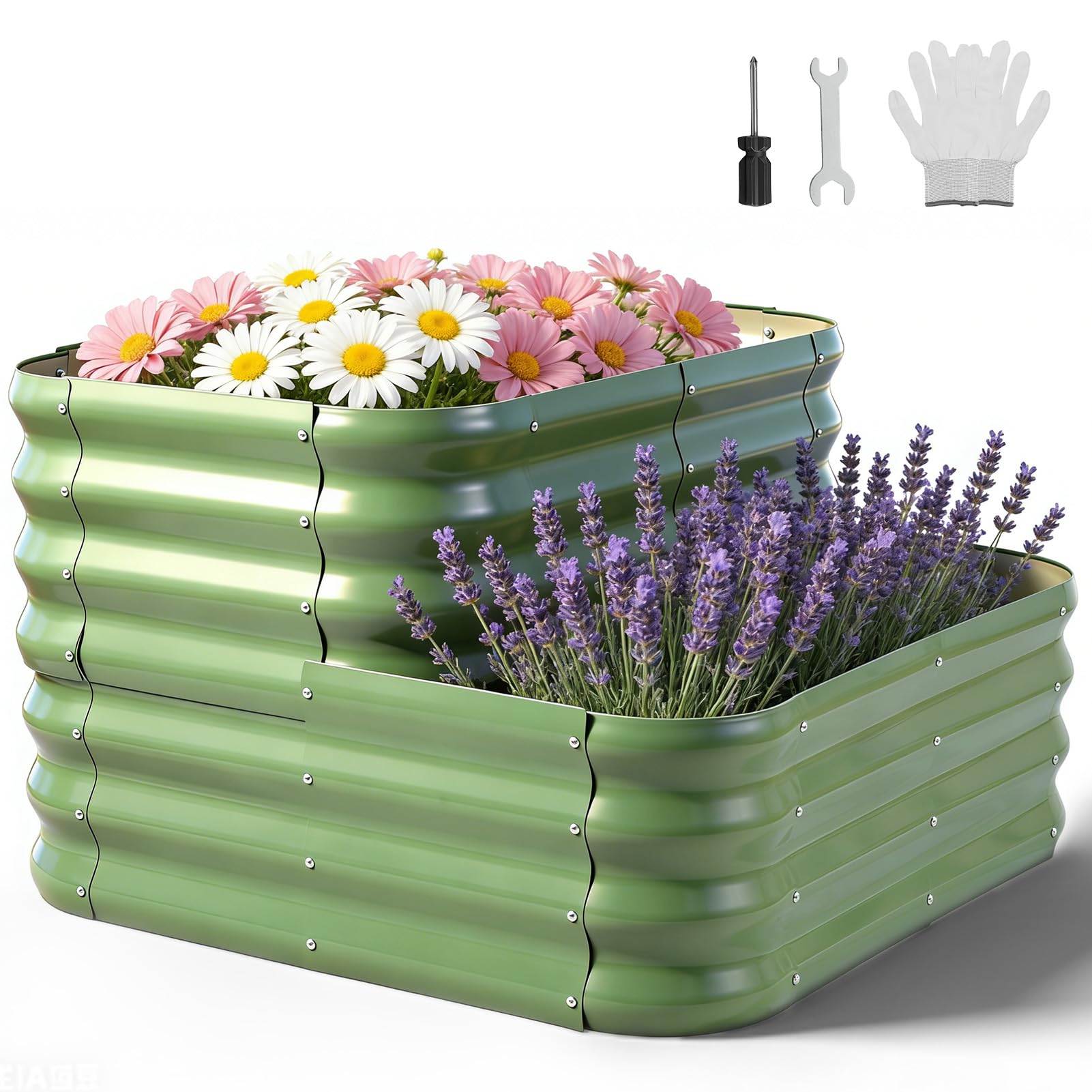 Elevated 2-Tier Galvanized Steel Raised Garden Bed Kit – Modular Rust-Resistant Metal Planter Box, Easy Assembly,Safe Edges, Open Base for Vegetables, Flower, Herb Outdoor Indoor Use-91 x 91 x 55 cm — image 1