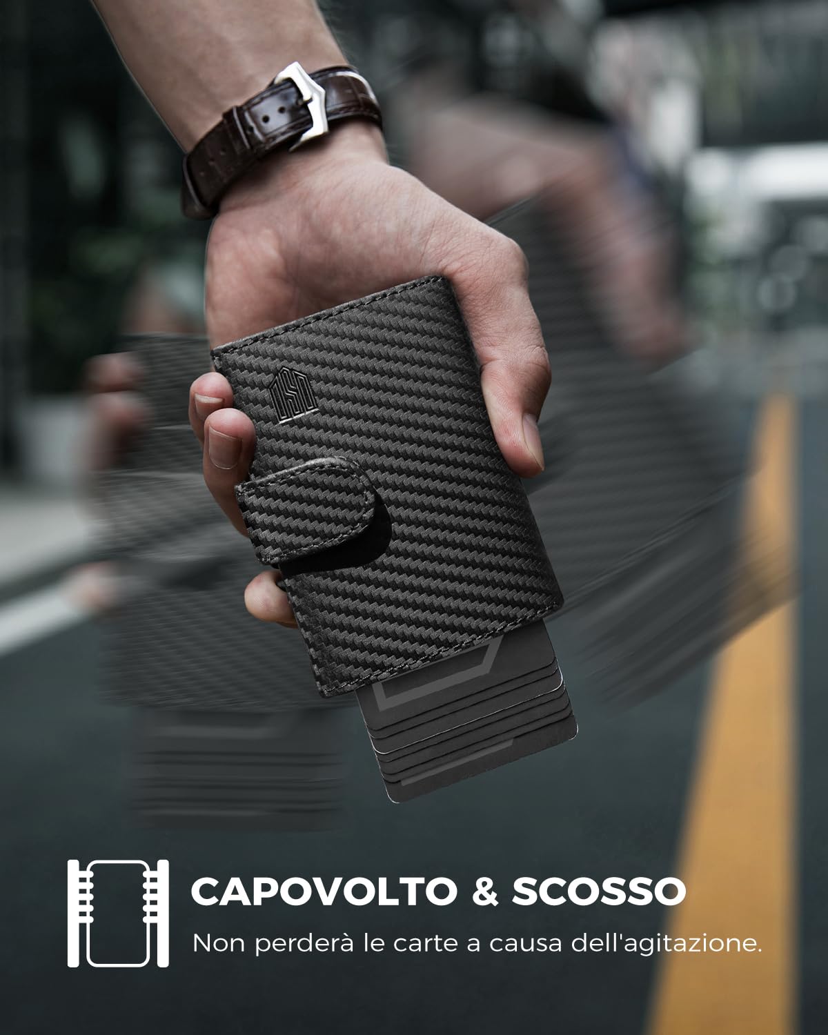 DODENSHA Portafoglio Uomo con Porta Carte di Credito e Portamonete | Slim RFID | Scomparto per Contanti | Custodia in Metallo per 8-10 Carte | Slot ID | Carbonio