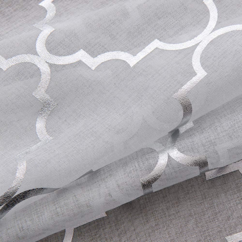 YJ YANJUN White and Silver Sheer Curtains 108 inches Long-Sliver Moroccan Print Curtains Rod Pocket 2 Panel Set White/Silver