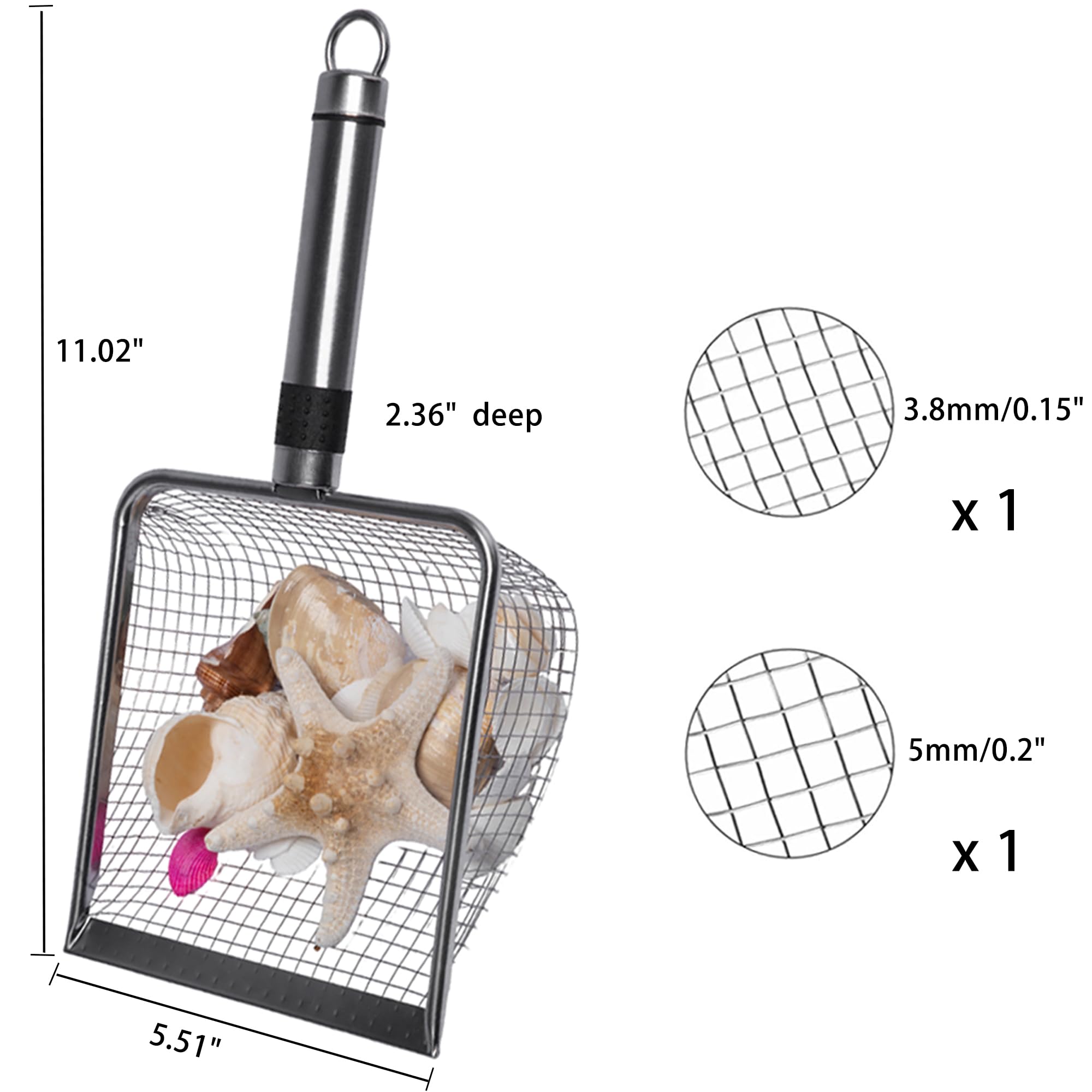 2-Pack Stainless Steel Cat Litter Scoop, 3.8mm Fine Mesh & 5mm Metal Scooper, 5.5-Inch Wide Deep Shovel, Long Handle, Rustproof Cat Poop Scooper for Clumping Litter, Multi-Pet & Beach Sand - image 7