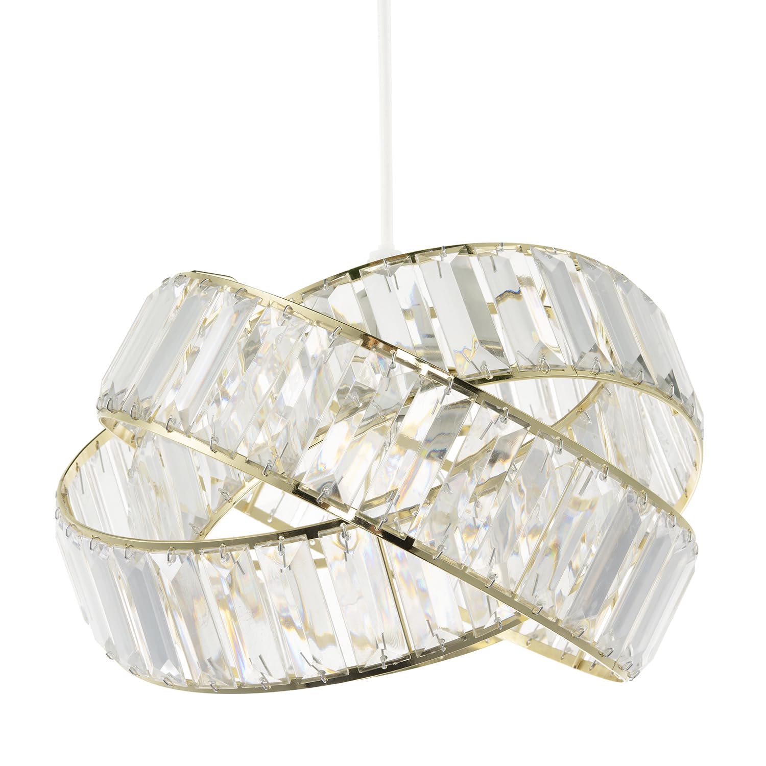 Happy Homewares Gold Modern Three Ring Shiny Pendant Lighting Shade With Transparent Acrylic Rectangular Prisms | 18Cm X 28Cm | For Bedroom Dining Room Lounge Etc By