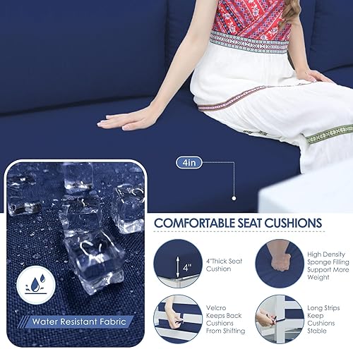 Miniatura 216 de NICESOUL 7 Piece White Powder-Coated Aluminum Patio Furniture with Fire Pit Table, 29 Inch Extra Wide Outdoor Sectional Sofa for 6, High-End Heavy