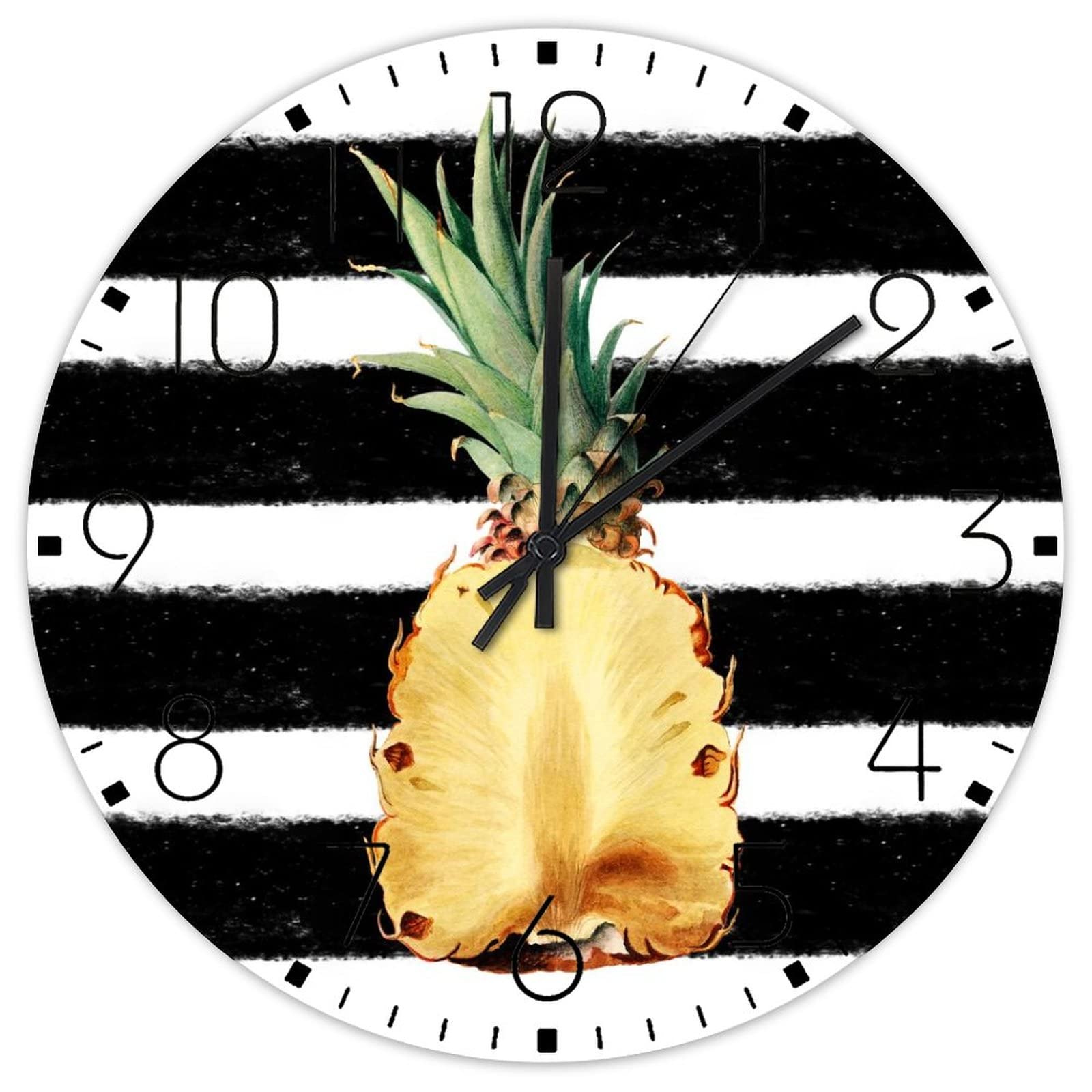 Horloge murale analogique silencieuse en bois ananas pile