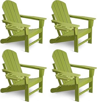 NAVINE Adirondack Chair Set of 4, HDPE Folding Adirondack Chair with Multifunctional Cup Holder, Weather Resistant Fire Pit Chair for porches, patios, poolsides, Decks.