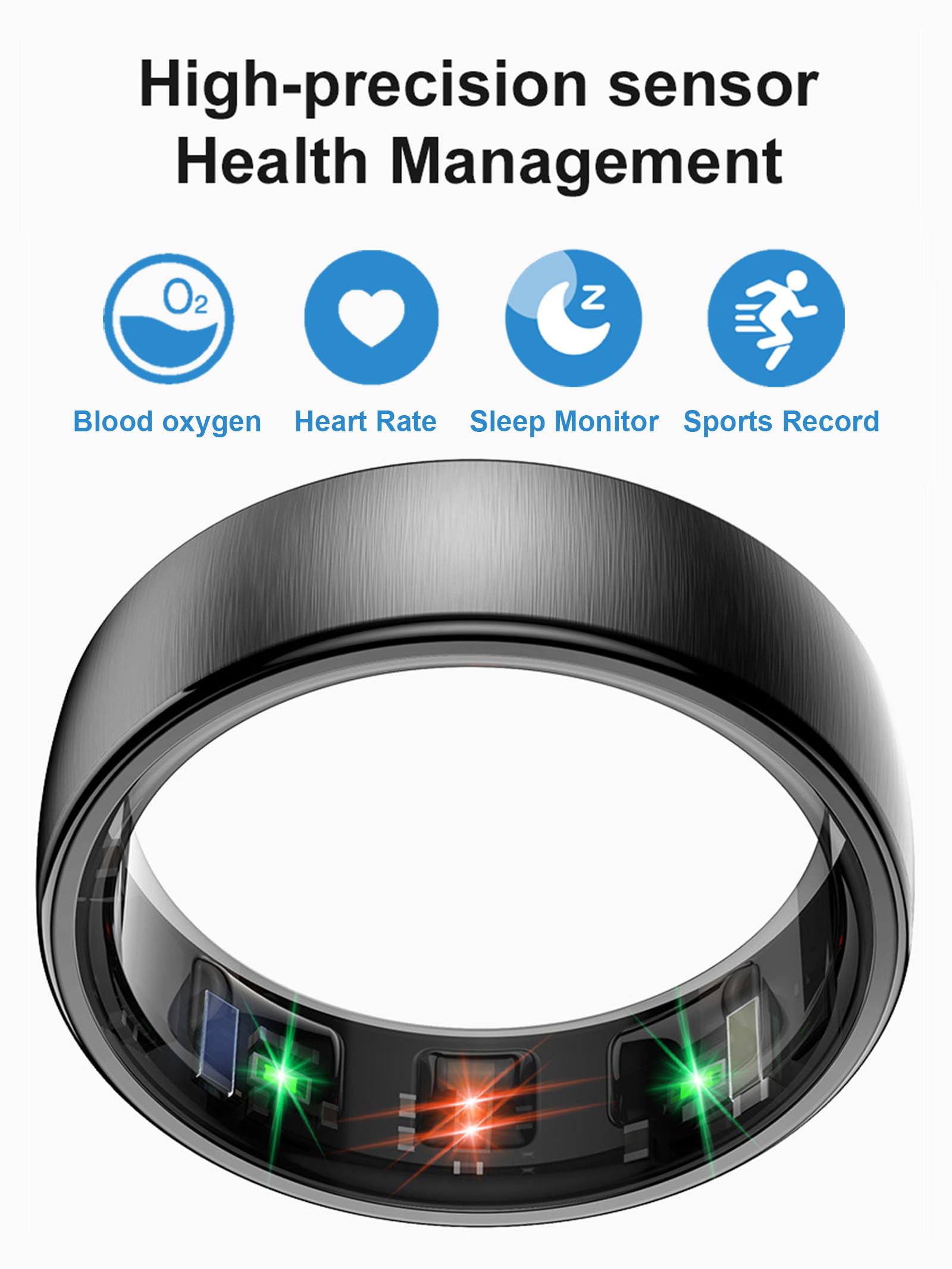 Anello intelligente per fitness, anello per uomo, donna, anello per sonno, frequenza cardiaca, stress, tracker di attività, IP68, impermeabile, controllo gestuale, contapassi, anello fitness Android
