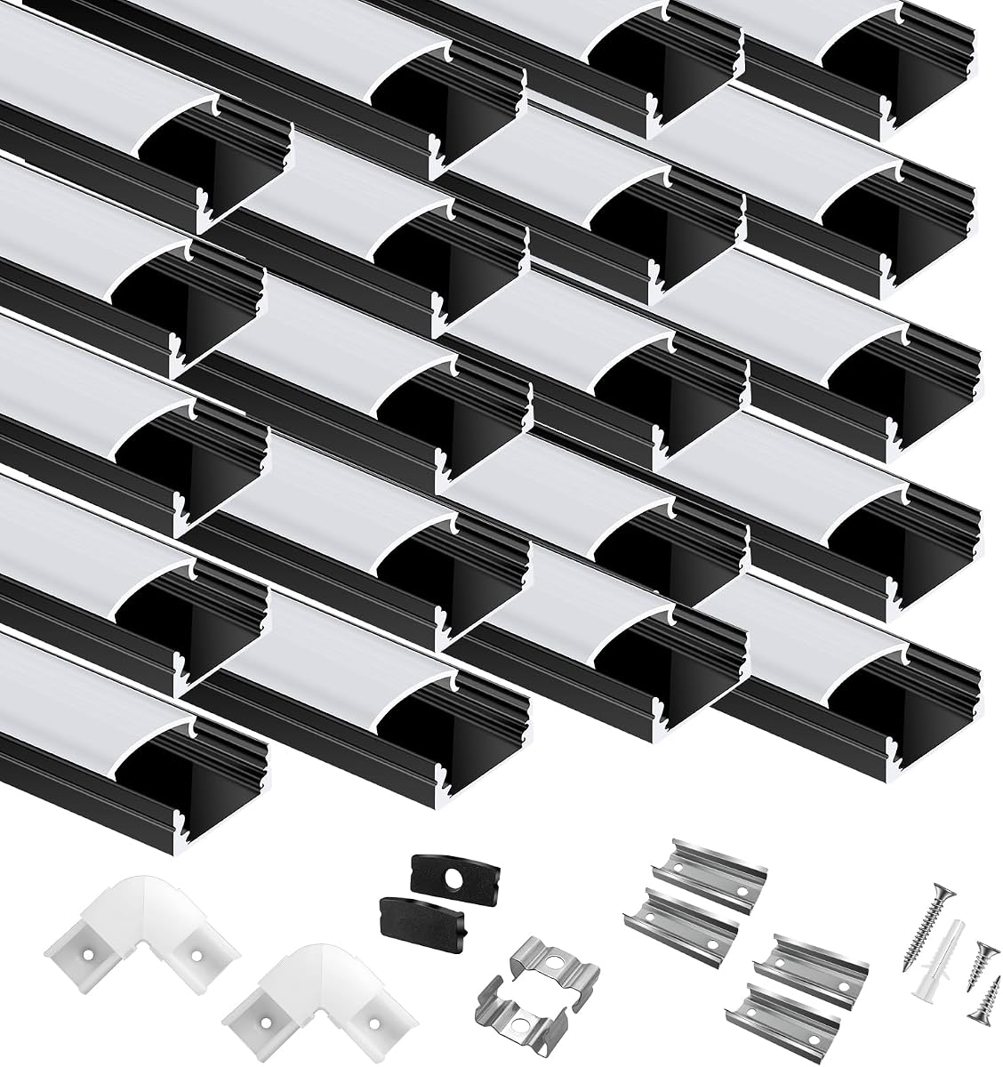 hunhun 20-Pack 6.6ft/2Meter U Shape Black LED Aluminum Channel System