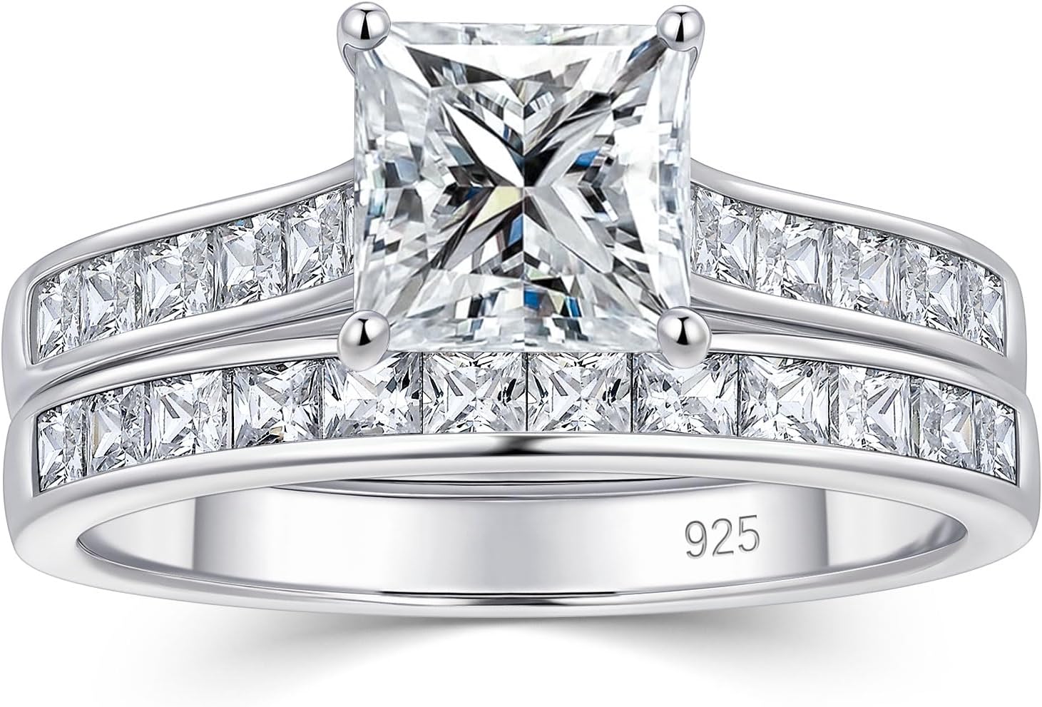 Newshe Jewellery Wedding Rings for Women Moissanite 925 Sterling Silver Engagement Ring Sets Princess Bridal Promise Size