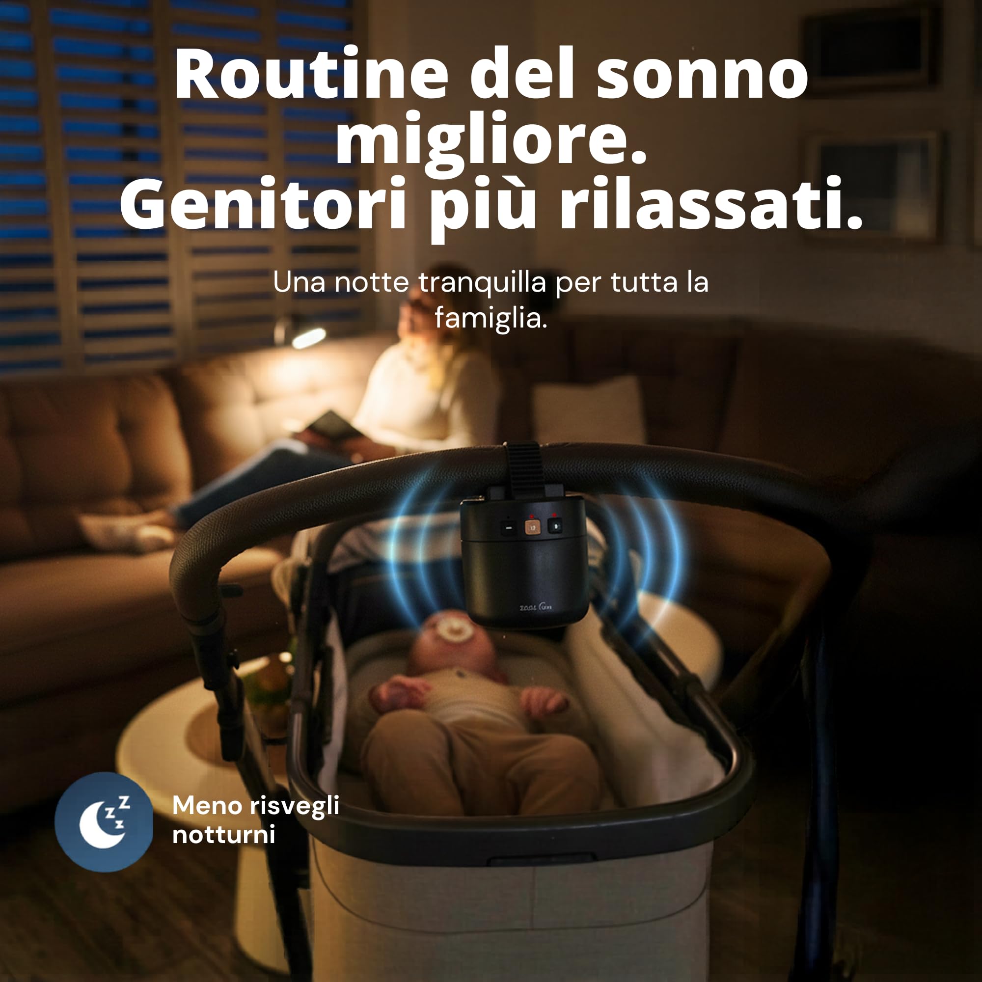 ZAZU ROXY Dondolo Elettrico per Passeggino – Movimento Automatico 40 Minuti, Sensore di Pianto, Intensità Regolabile, Portatile, Ricaricabile USB, Resistente agli Schizzi IPX1