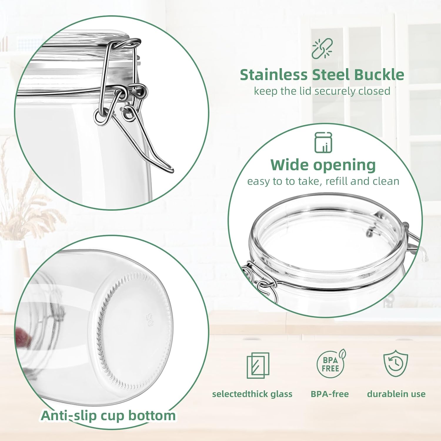 1Pc Glass Jars With Airtight Lids Wide Mouth Food Storage Canisters Leakproof Sealed Jar Containers With Clamp Lids For Coffee,Sugar, Spices,Snacks, Pickles,Cereal,Tea Bags (1, clear, 25oz)