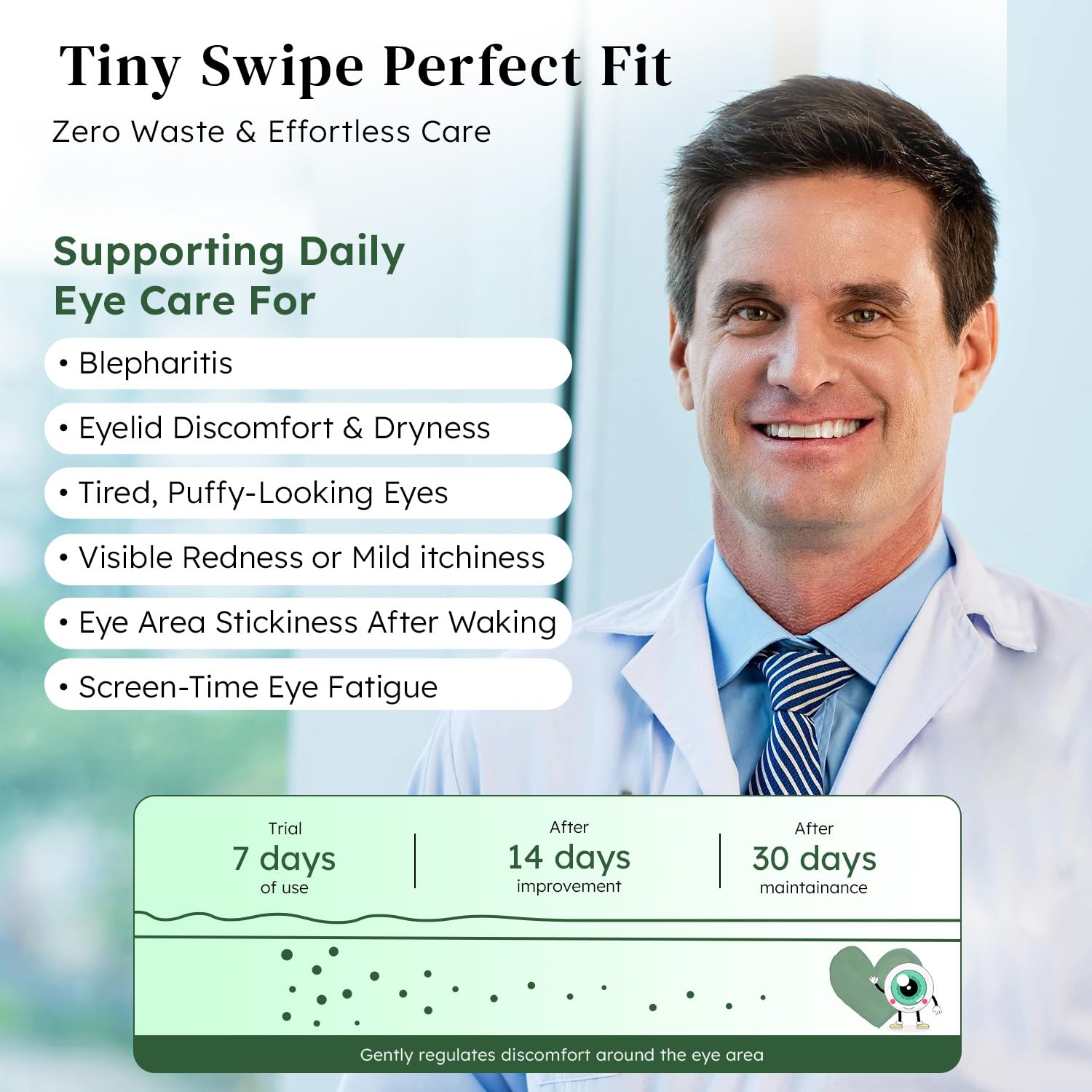 30PCS Eyelid Wipes for Dry Eyes & Blepharitis Relief, Tea Tree Oil Eyelid Cleansing Wipes, Soothes Face Cleansing Wipe, Dual Use Eyelid & Lash Wipe, Daily Eye Care for Women Men, Travel Essentials - Image 2