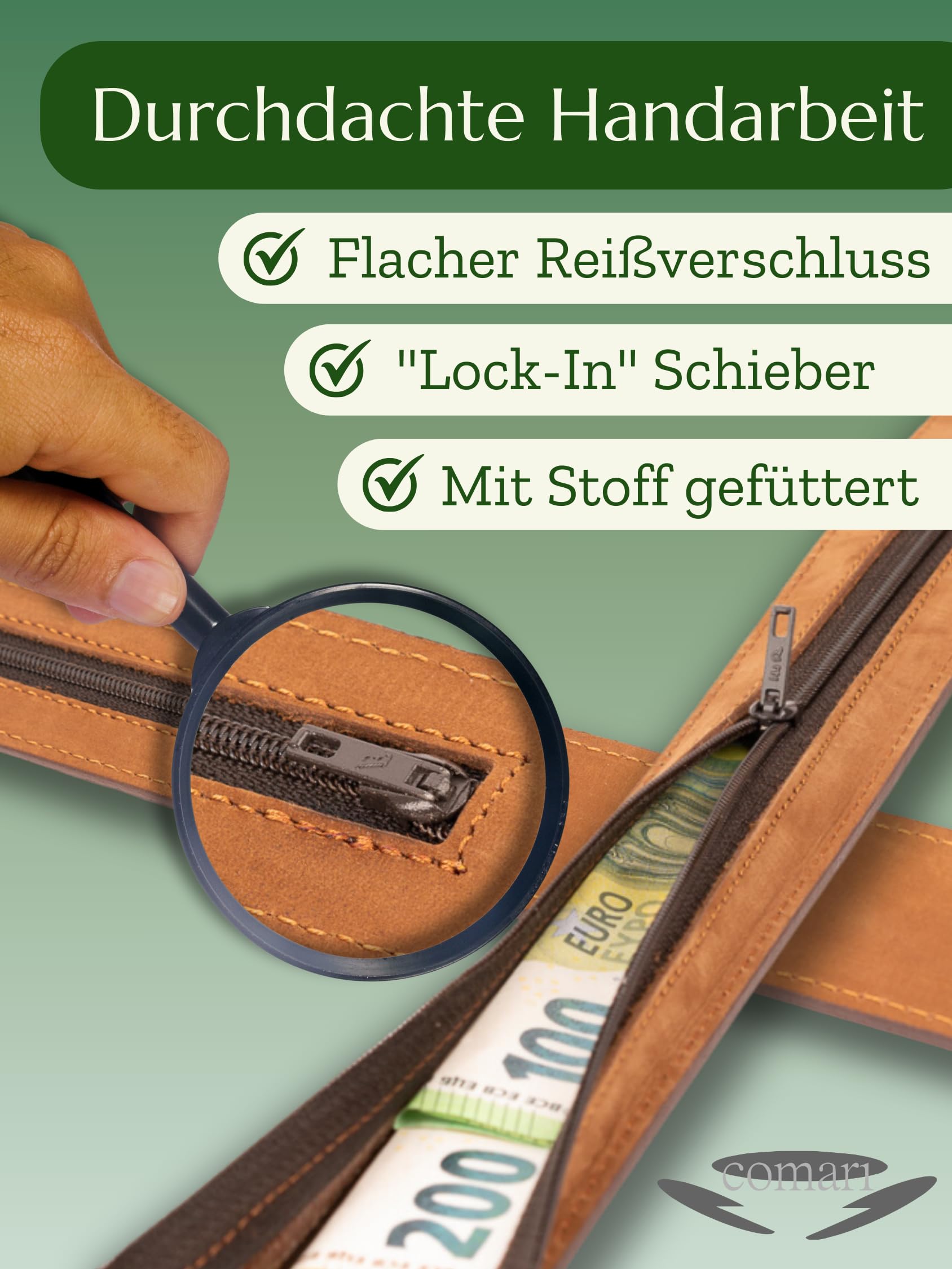 Premium Geldgürtel Leder Herren, Reise-Gürtel mit Geheimfach