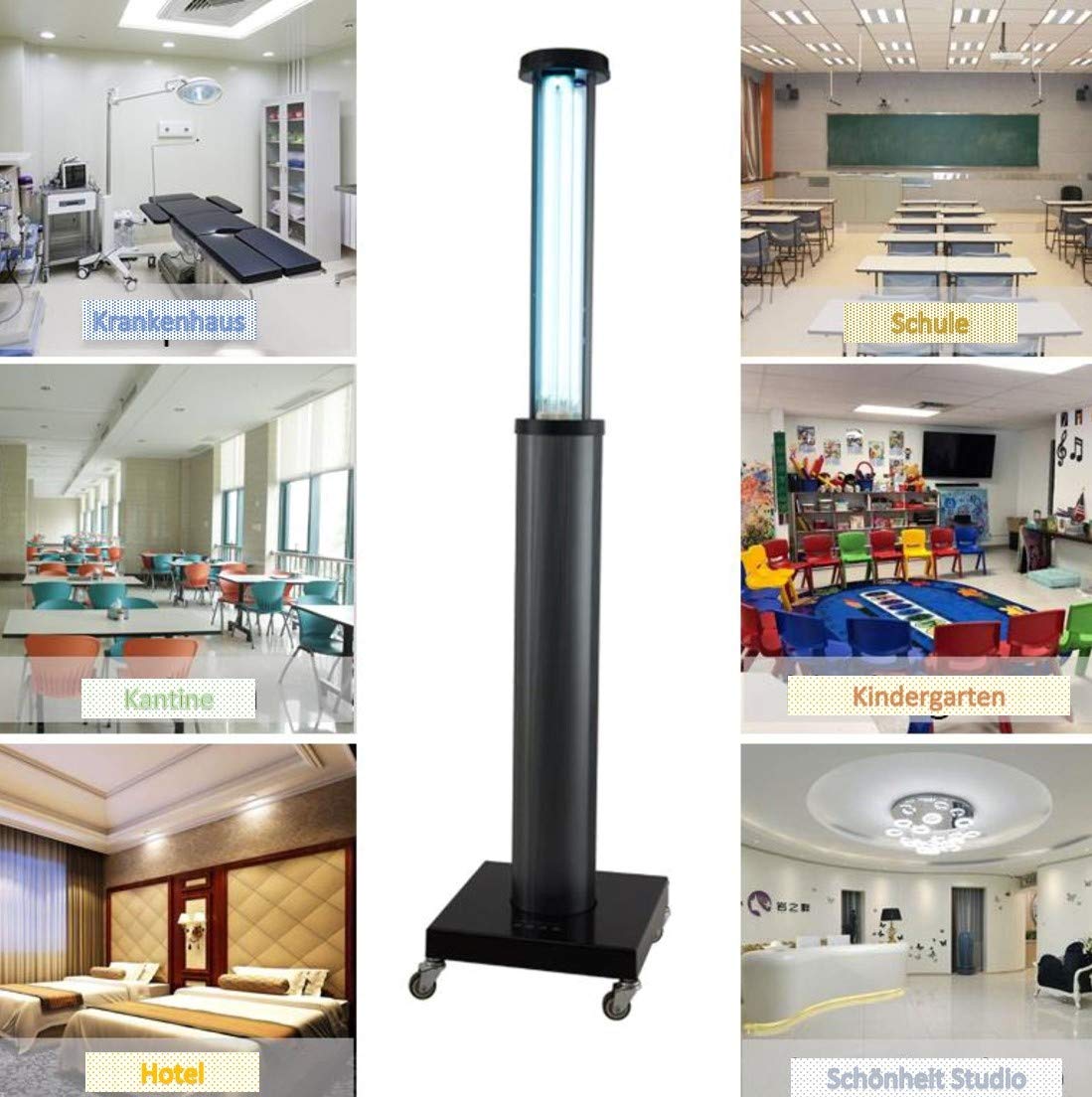 Lámpara UV C muy potente de 150W con ozono, control remoto y sensor de movimiento Purificador de aire desinfectante, esterilizador destruye virus, bacterias, hongos, polillas, neutraliza el olor
