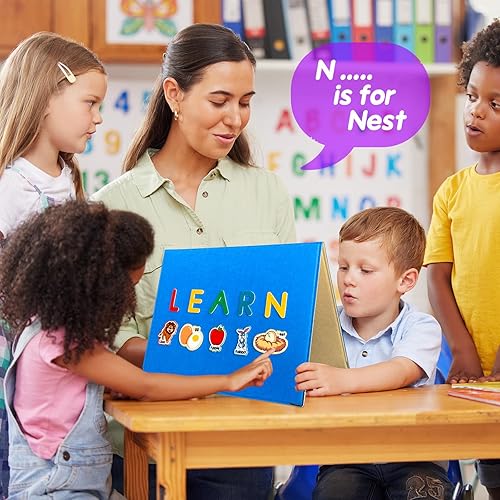 Miniatura 4 de Juego de tablas de franela de fieltro plegables e independientes para niños pequeños, con 75 letras de aprendizaje de fieltro, piezas de números,
