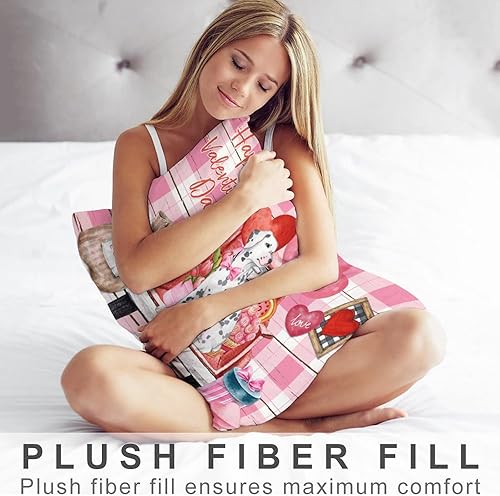 Miniatura 3 de Funda de almohada tamaño Queen, color rosa, diseño de búfalo a cuadros de corazón rojo, 20 x 30 pulgadas, para el día de San Valentín, rosa,