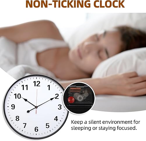 Miniatura 4 de LEIKE Reloj de pared grande de metal de 24 pulgadas, color negro, cuarzo silencioso retro, funciona con pilas, decorativo para patio, cocina, sala