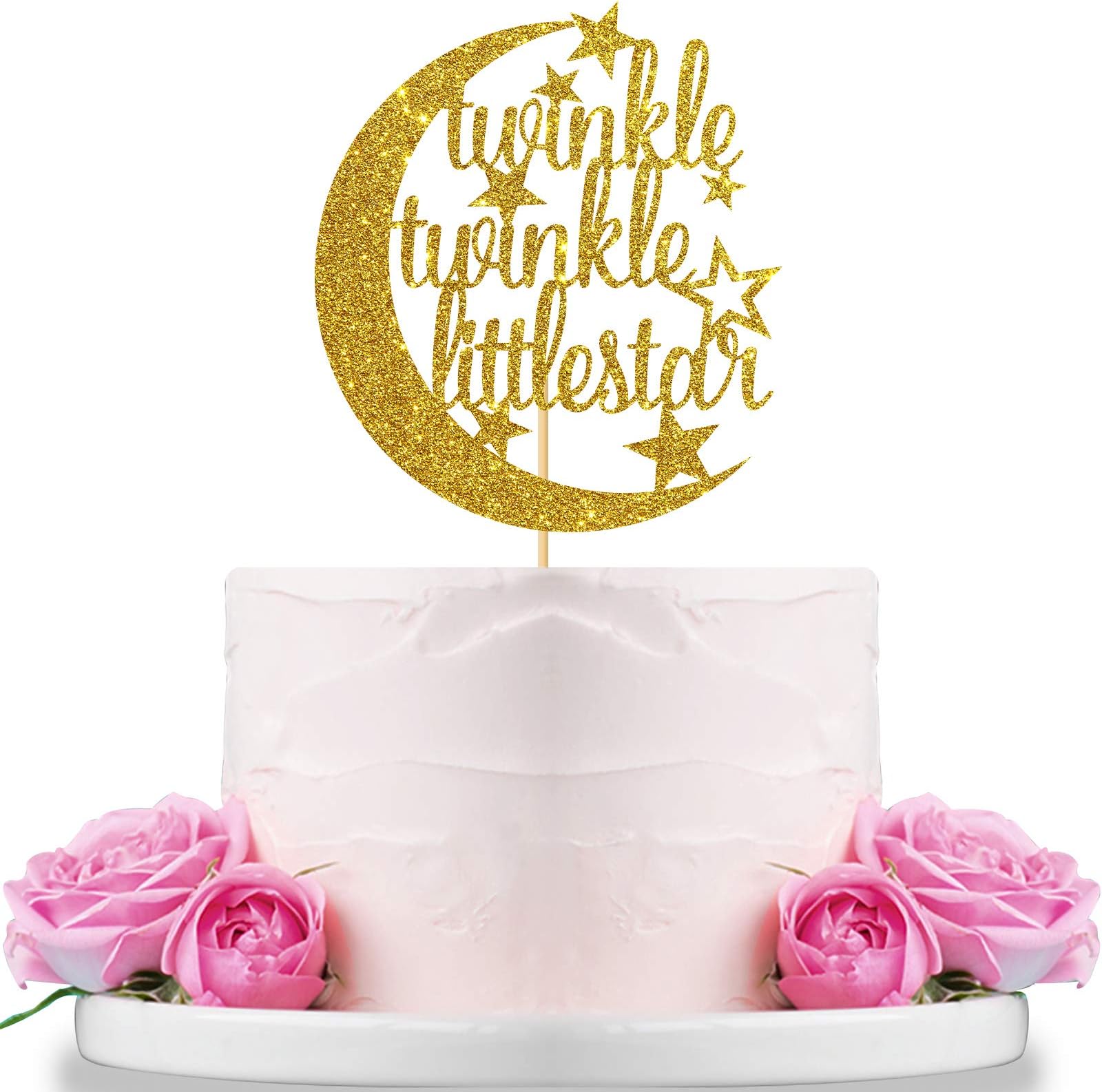 Gold Glitter Twinkle Twinkle Little Star Cake Topper for Baby Shower,Gender Reveal,Baby 1st 2nd Birthday Party Decorations Supplies