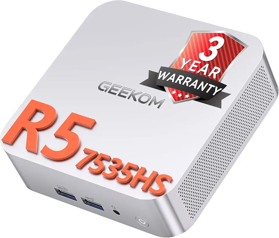 GEEKOM [2026 Corporate Bulk Choice Mini PC A7 com AMD Ryzen 5 7535HS 16GB DDR5 e SSD de 1TB (expansível) Windows 11 Mini computadores desktop para escritório, 8 suportes de qualidade premium | USB4|8K
