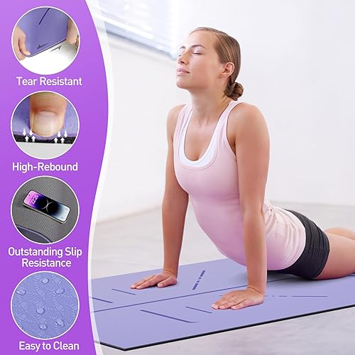 Miniatura 3 de Tapete de yoga de 0.315 pulgadas de grosor, tapete de entrenamiento antideslizante, 72 x 26 x 0.31 pulgadas, tapete de ejercicio grande con marca de