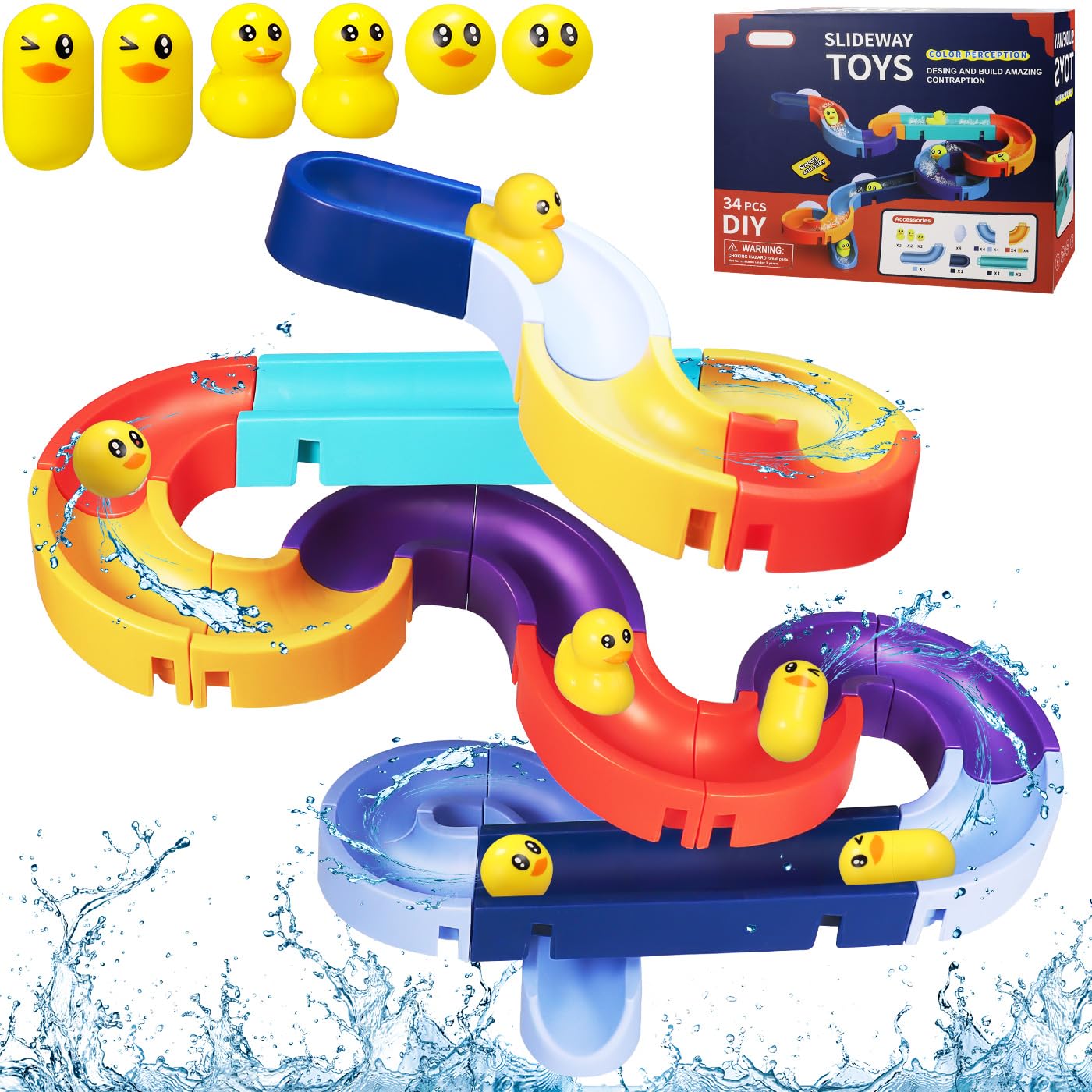 34 Stück Badespielzeug, Kinder Kugelbahn Badewannenspielzeug ab 3 4 5 6 Jahre, DIY Wasserspielzeug Murmelbahn Badewannen Spielzeug mit Saugnäpfe, Badespaß Geschenk 3-6 Jahre Mädchen Junge
