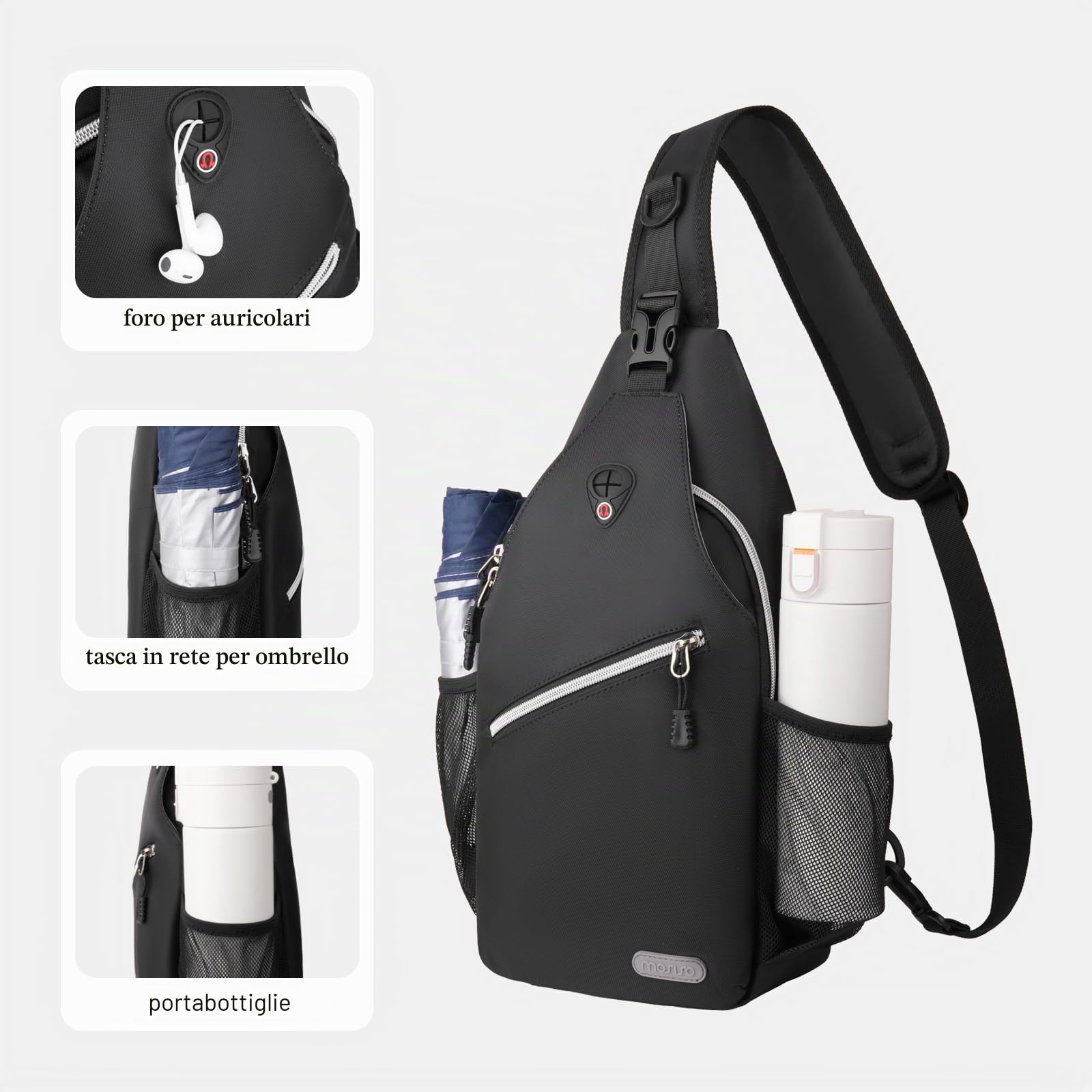 MOSISO Zaino Monospalla Sling Bag Poliestere Idrorepellente Borsa a Tracolla Il Petto Spalla Borsa Palestra All'aperto Viaggio Zaino per Uomo,Medium