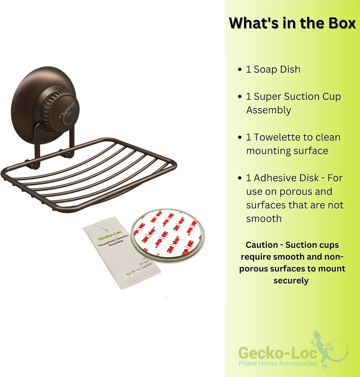 Gecko-Loc Soap Dish Holder with Suction Cup Mounting for Bathroom or Kitchen Tub, Sink or Shower - Bronze