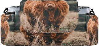 Unique Highland Cow Cattle Meadow Universal Stroller Organizer, Animal Stroller Organizer Bag with Cup Holders Removable Shoulder Strap Fits Most Baby and Pet Strollers